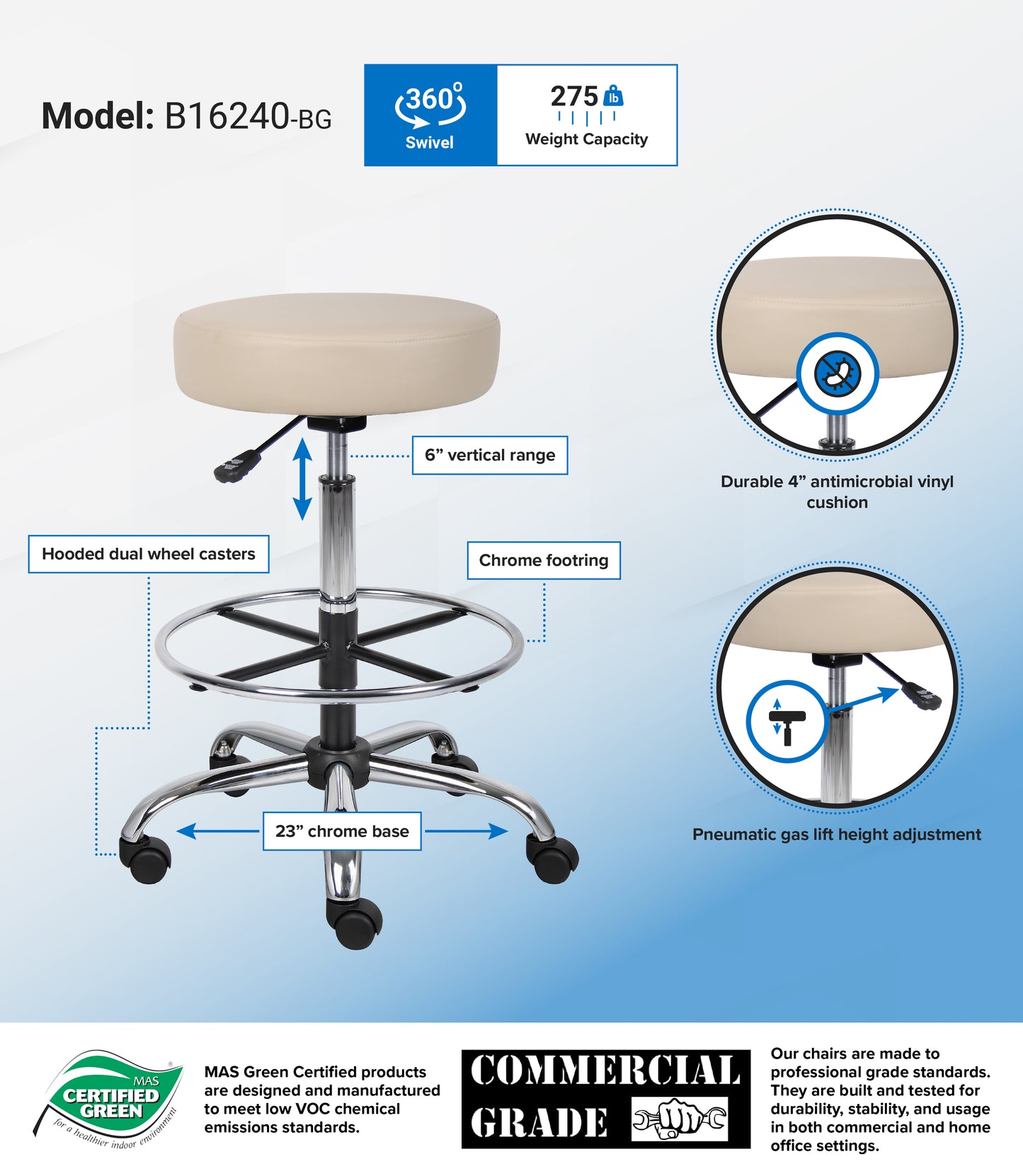 Boss Caressoft Medical/Drafting Stool image 3