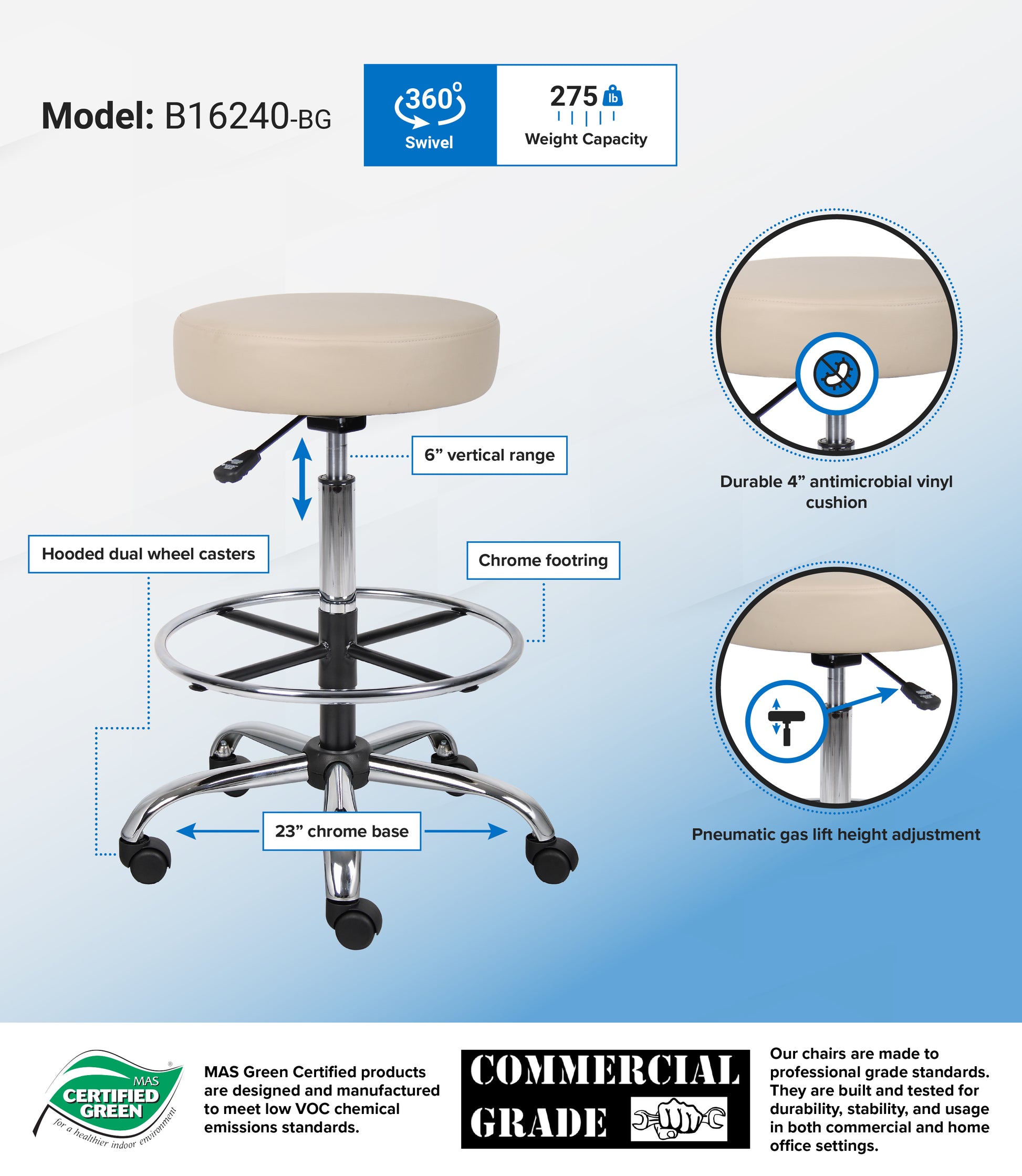 Boss Caressoft Medical/Drafting Stool image 3