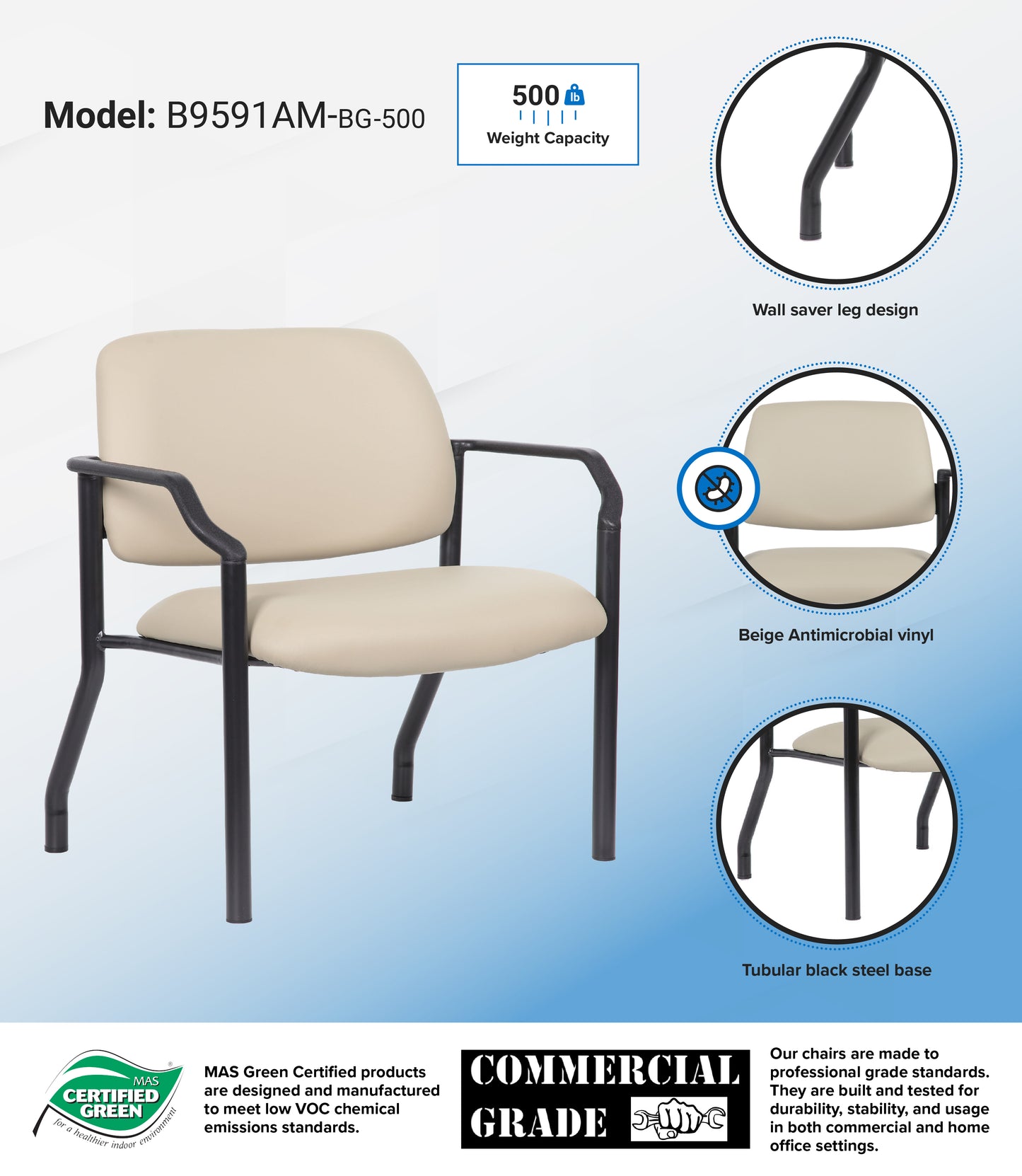 Boss Antimicrobial Guest Chair, 500 lb. weight capacity image 3