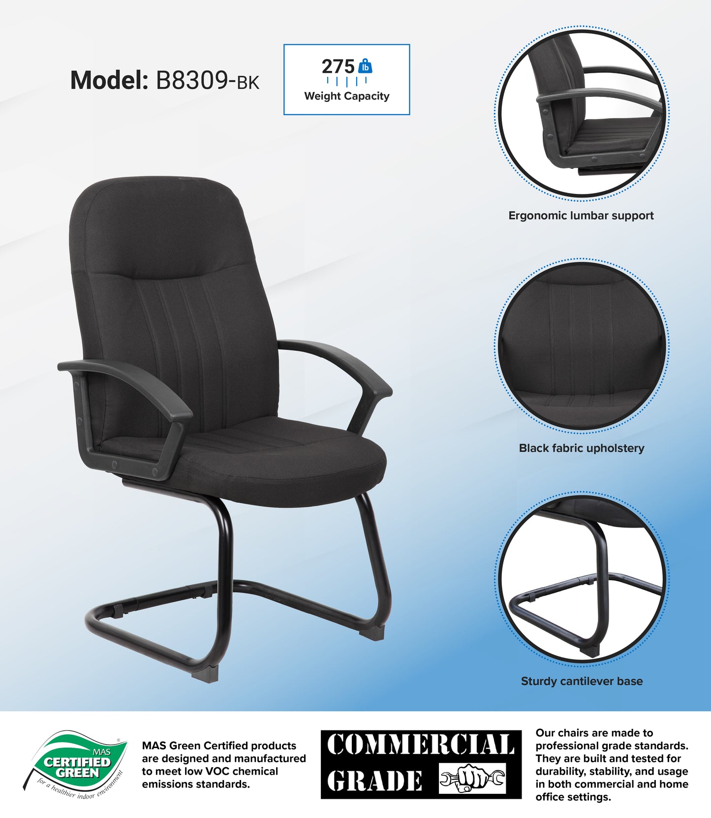 Boss Mid Back Fabric Guest Chair In Black image 3