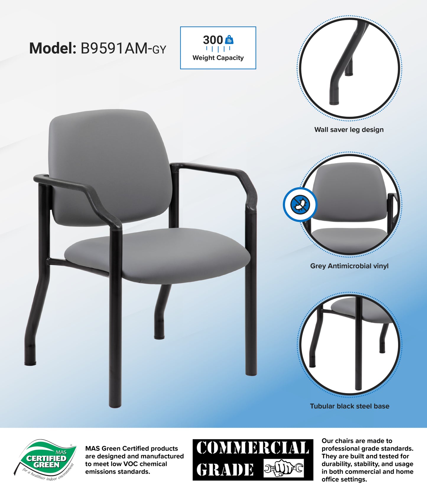 Boss Antimicrobial Guest Chair, 300 lb. weight capacity image 3
