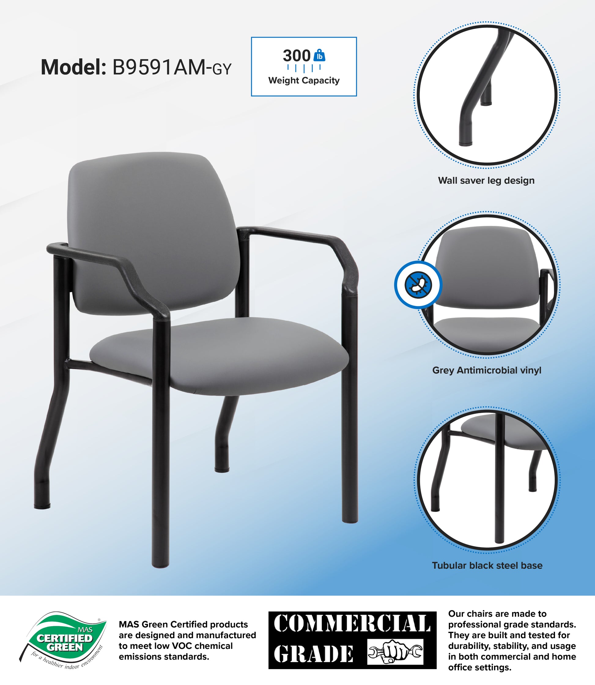 Boss Antimicrobial Guest Chair, 300 lb. weight capacity image 3