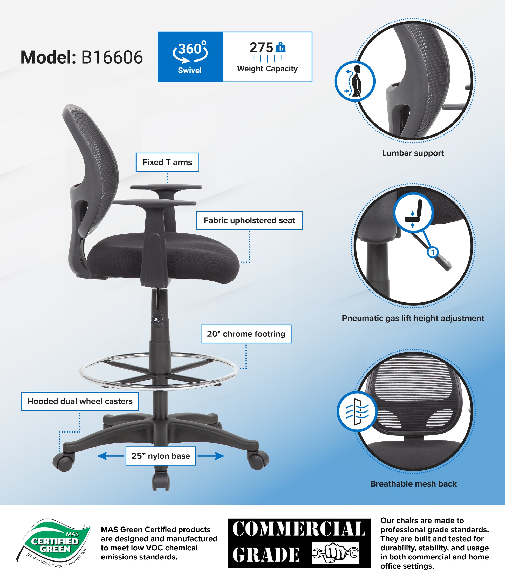 Boss Commercial Grade Mesh Stool W/ T-Arms image 3