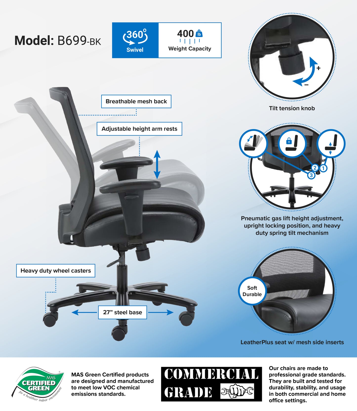 Boss Mesh Heavy Duty Chair, 400 lb weight capacity image 3
