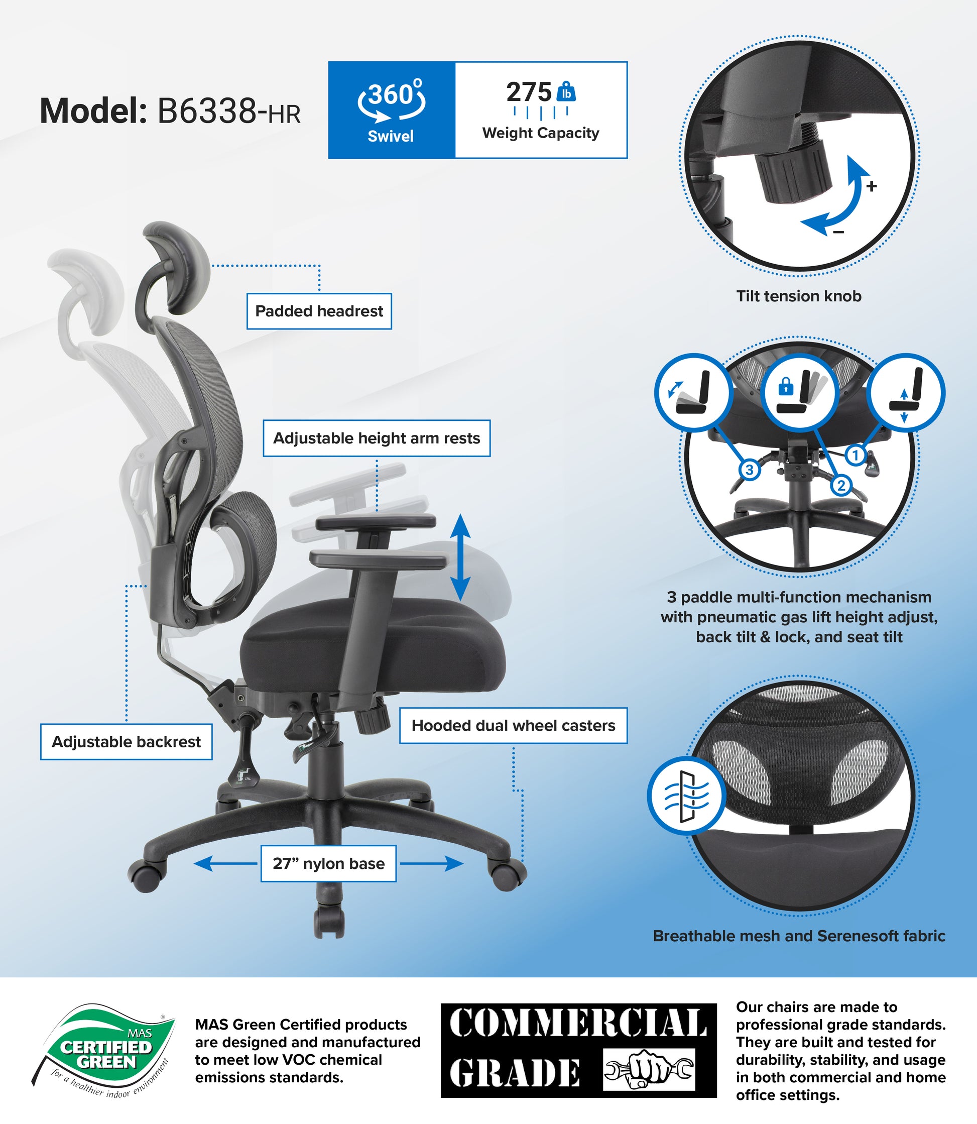 Boss Multi-Function Mesh Task Chair w/Headrest image 3