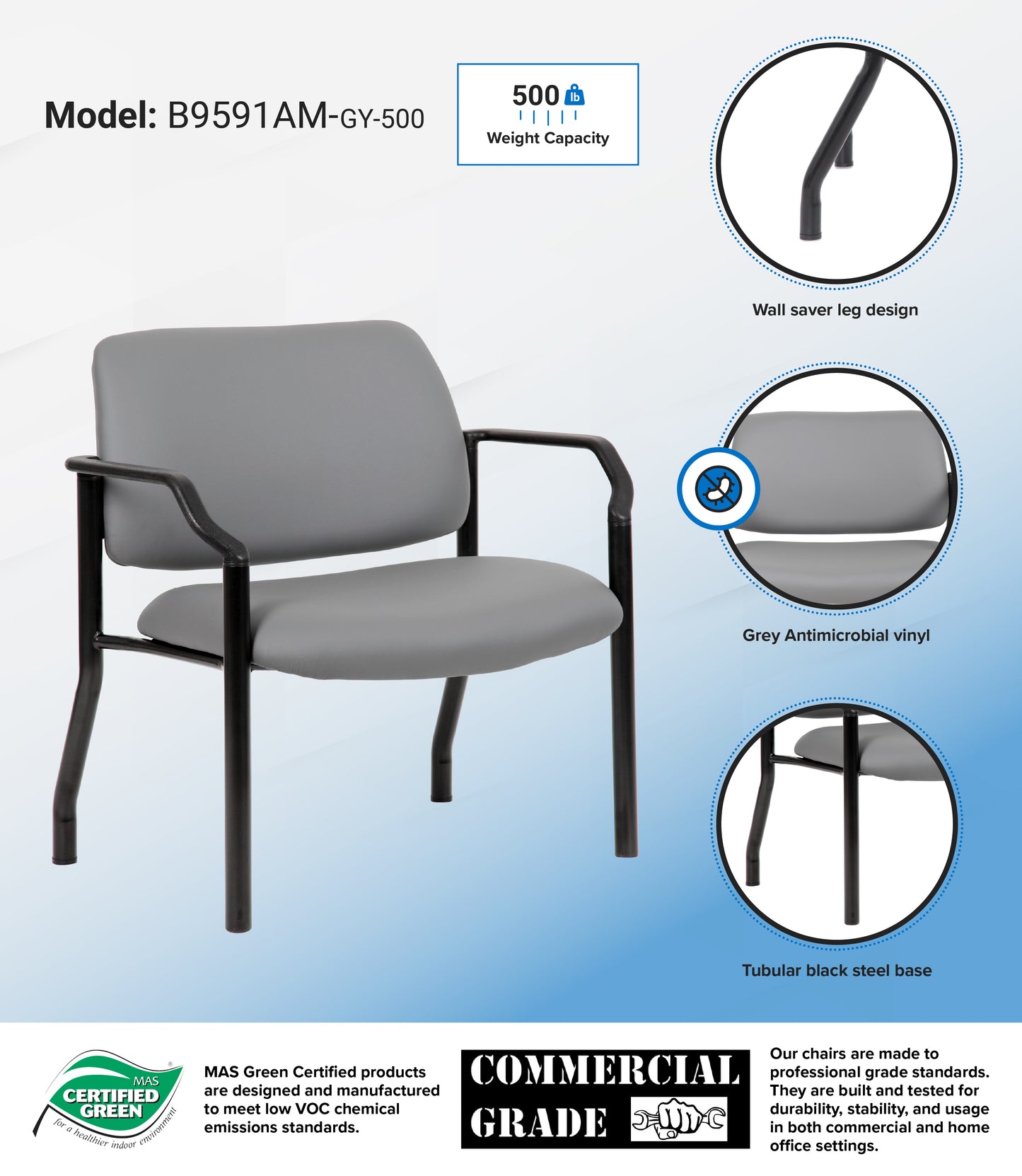 Boss Antimicrobial Guest Chair, 500 lb. weight capacity image 3