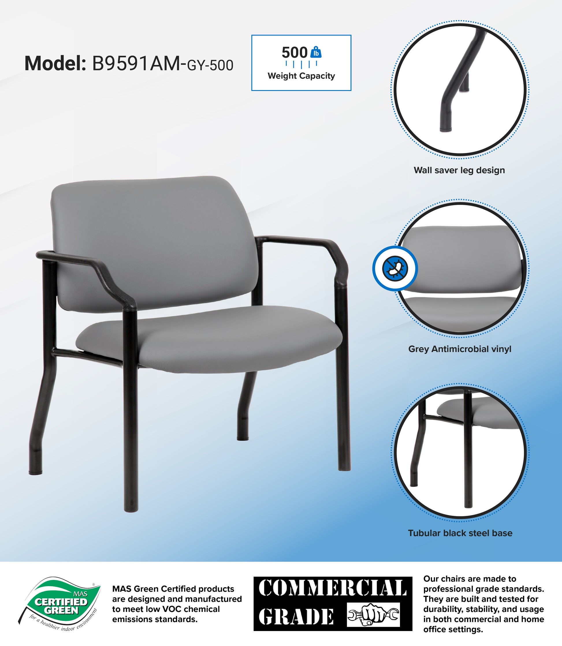 Boss Antimicrobial Guest Chair, 500 lb. weight capacity image 3