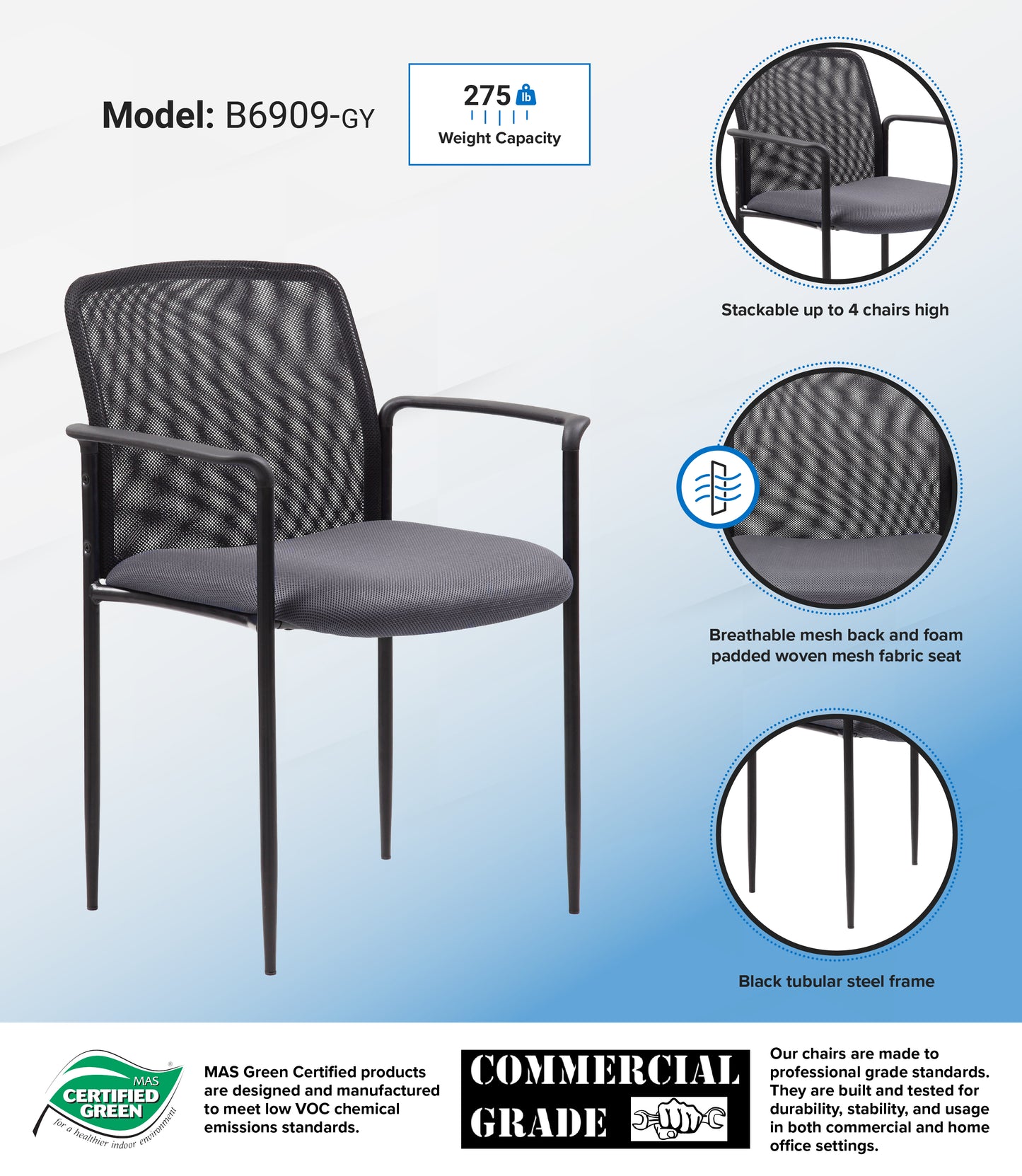 Boss Stackable Mesh Guest Chair - Grey image 2