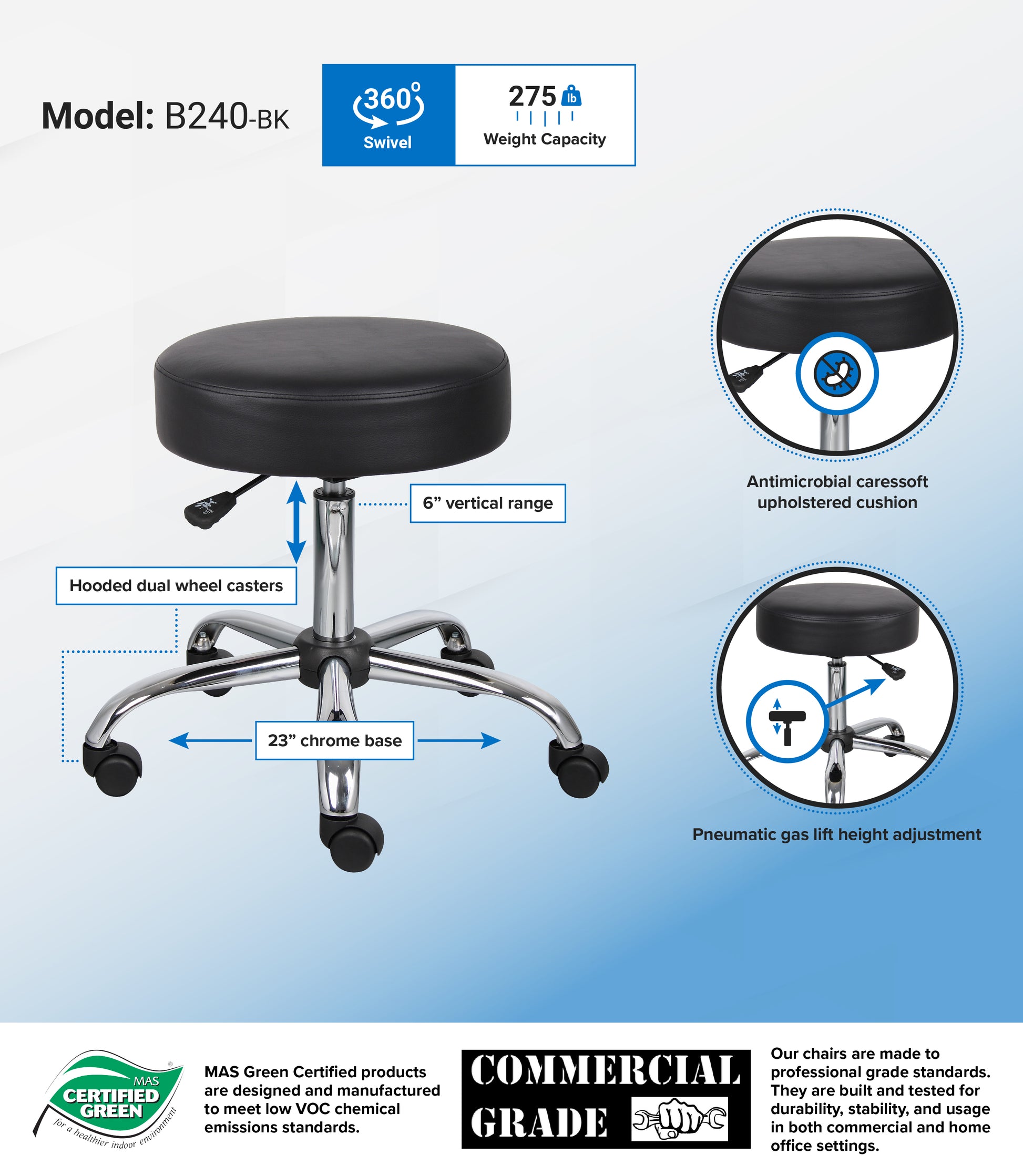 Boss Black Antimicrobial Vinyl Medical Stool image 3