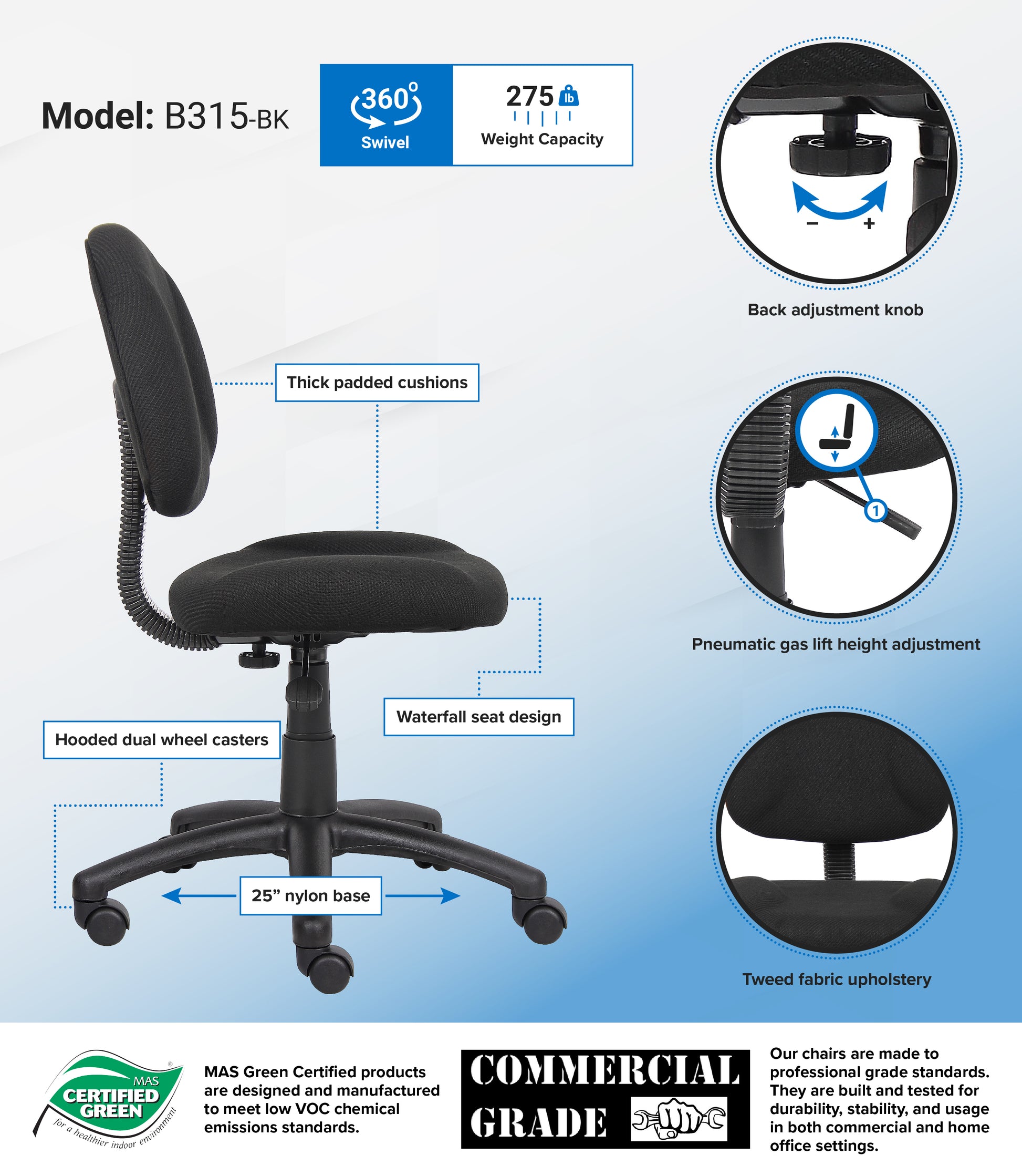 Boss Black  Deluxe Posture Chair image 3