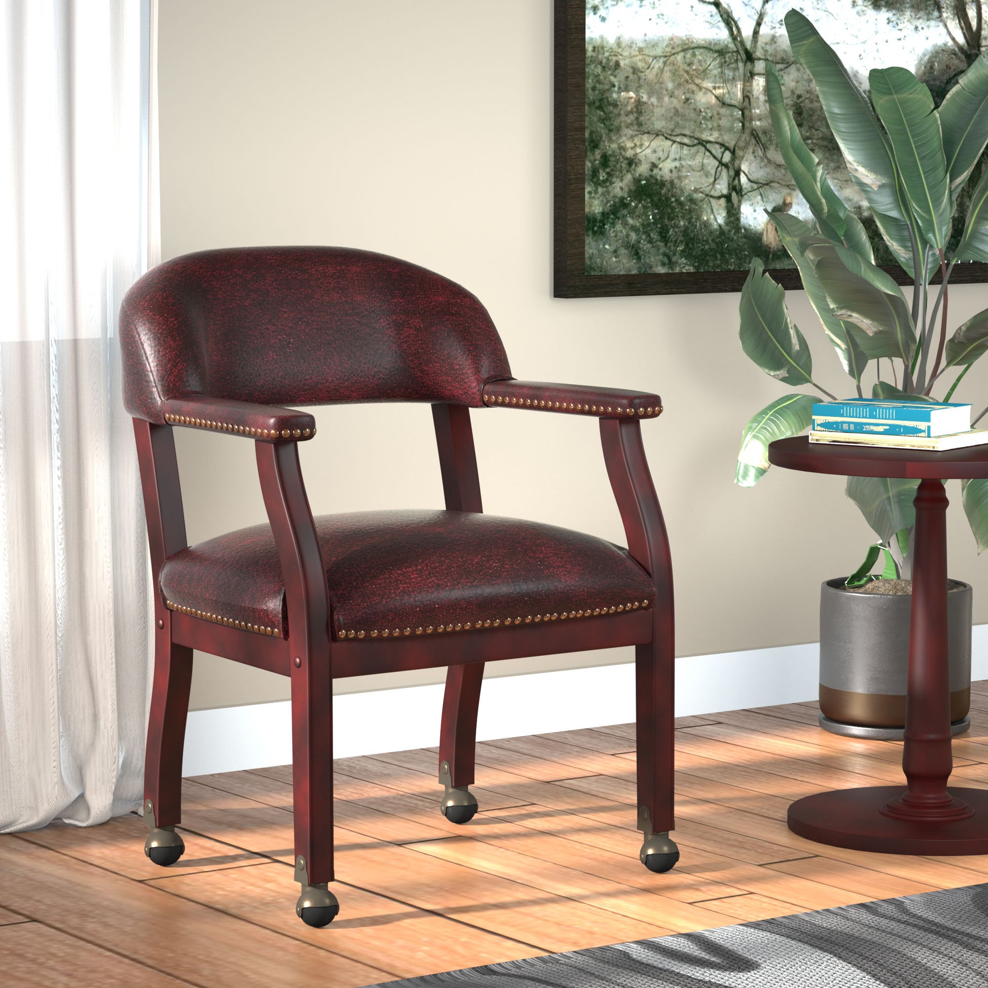 Boss Captain's guest, accent or dining chair in Burgundy Vinyl W/ Casters image 2