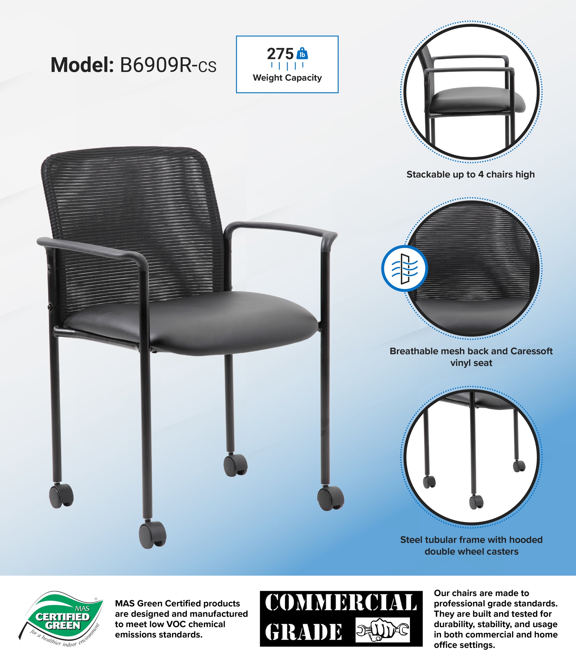 Boss Mesh Guest Chair with Casters, Black image 3