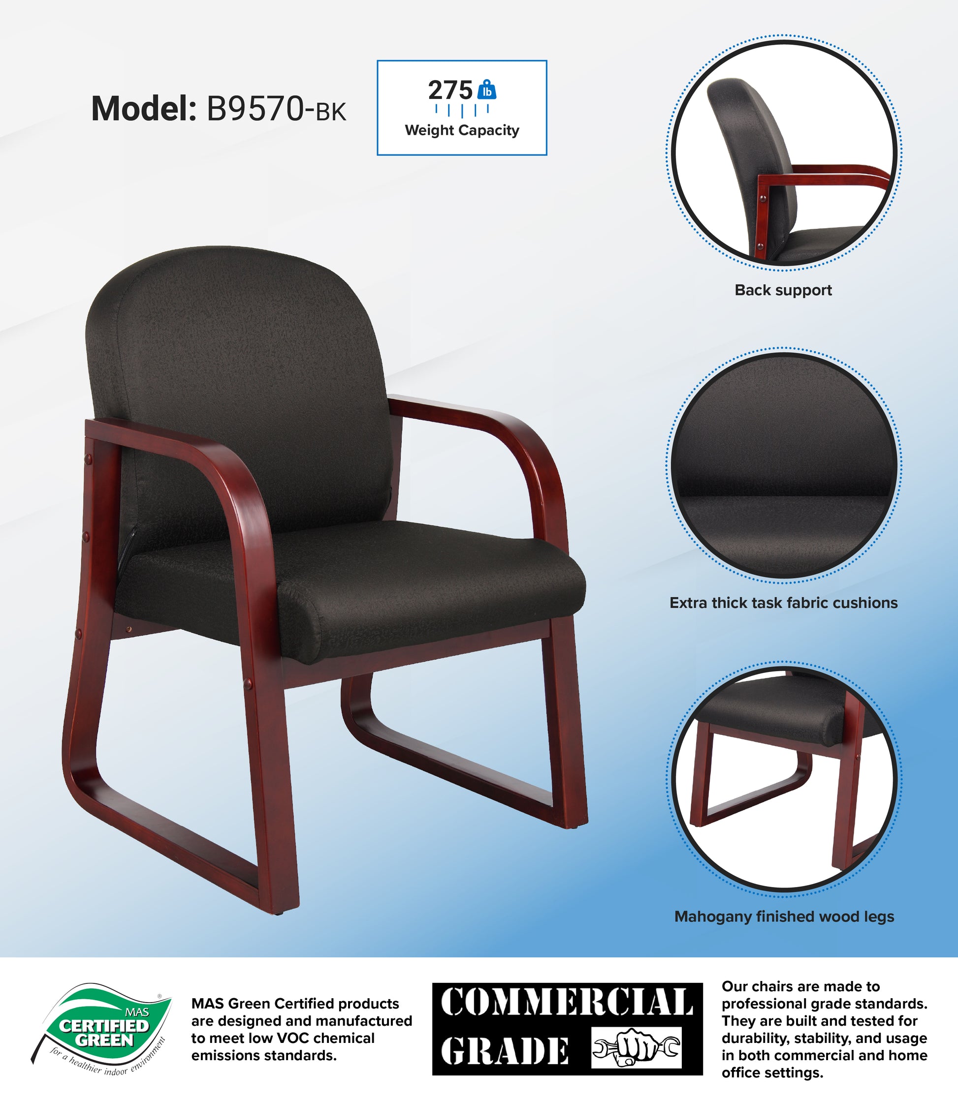 Boss Mahogany Frame guest, accent or dining chair In Black Fabric image 3