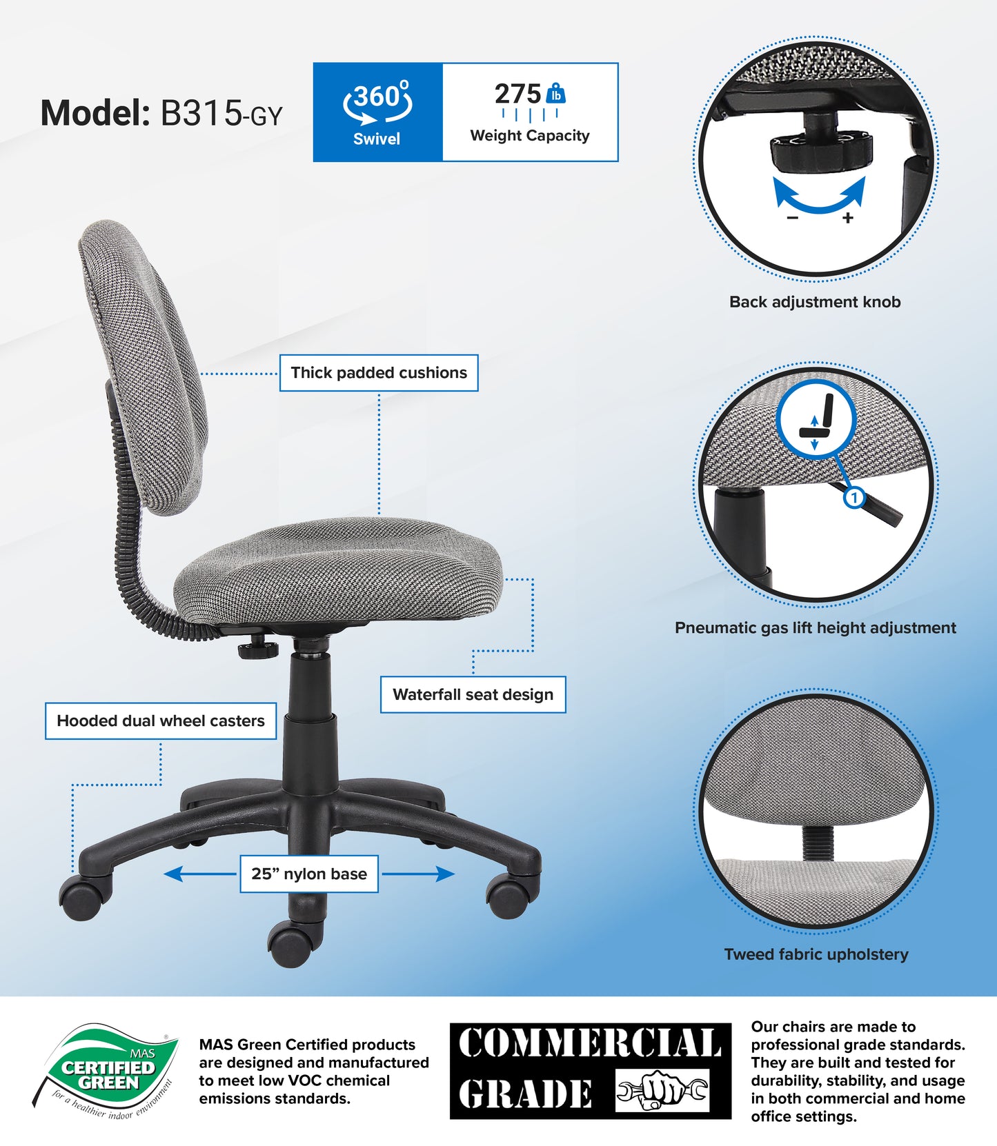 Boss Grey  Deluxe Posture Chair image 3