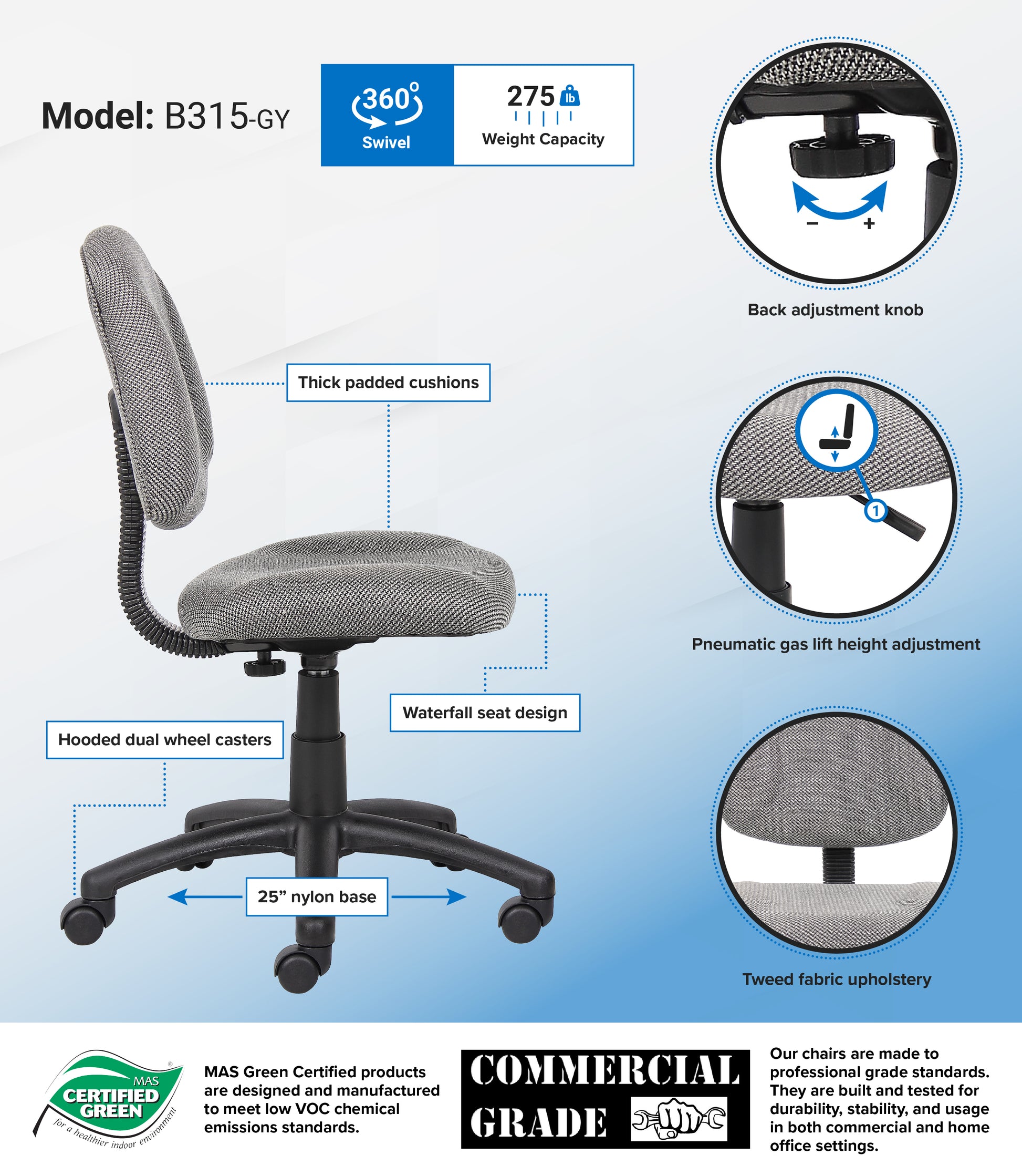 Boss Grey  Deluxe Posture Chair image 3