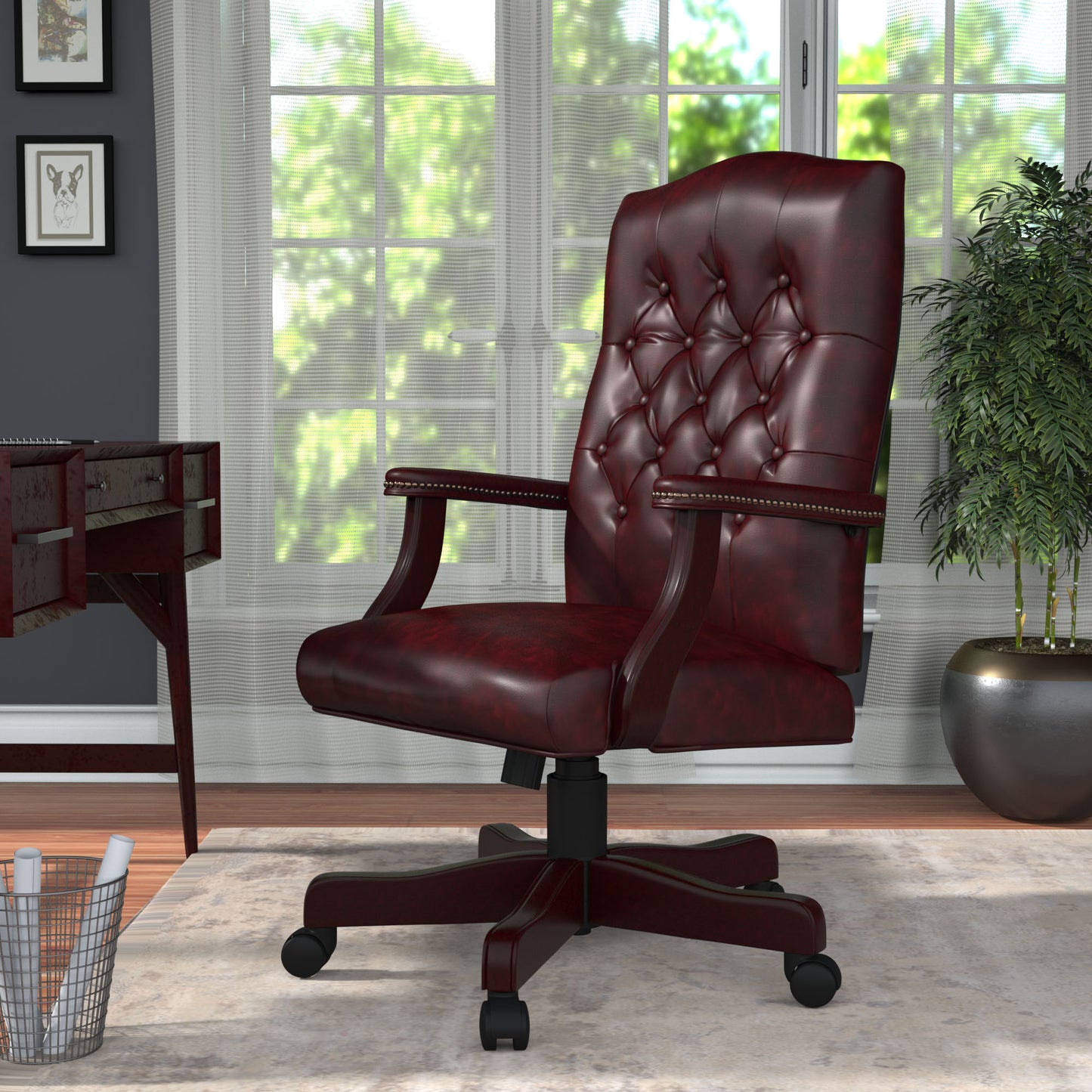 Boss Classic Executive Oxblood Vinyl Chair With Mahogany Finish Frame image 2