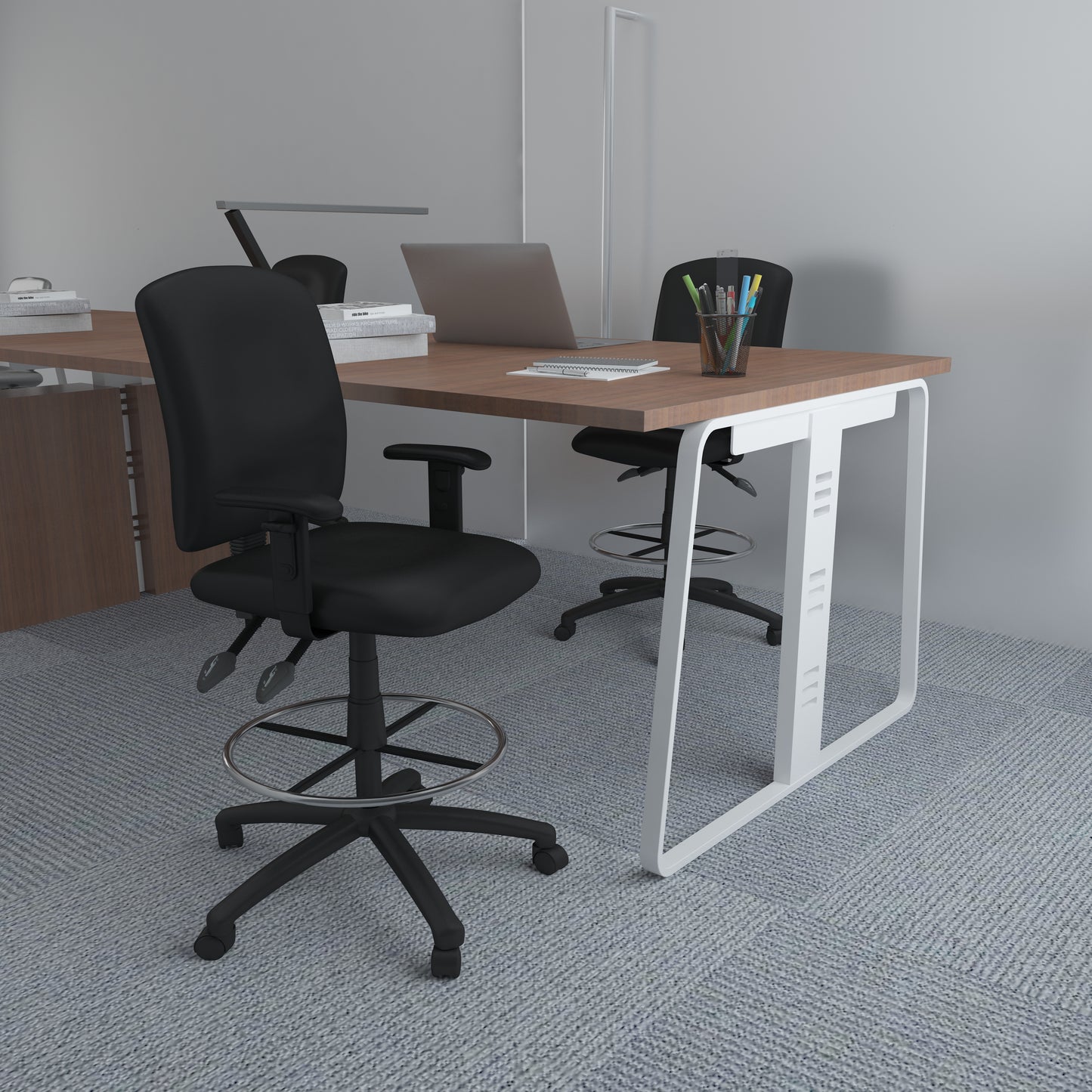 Boss Multi-Function LeatherPlus Drafting Stool W/ Adjustable Arms image 2