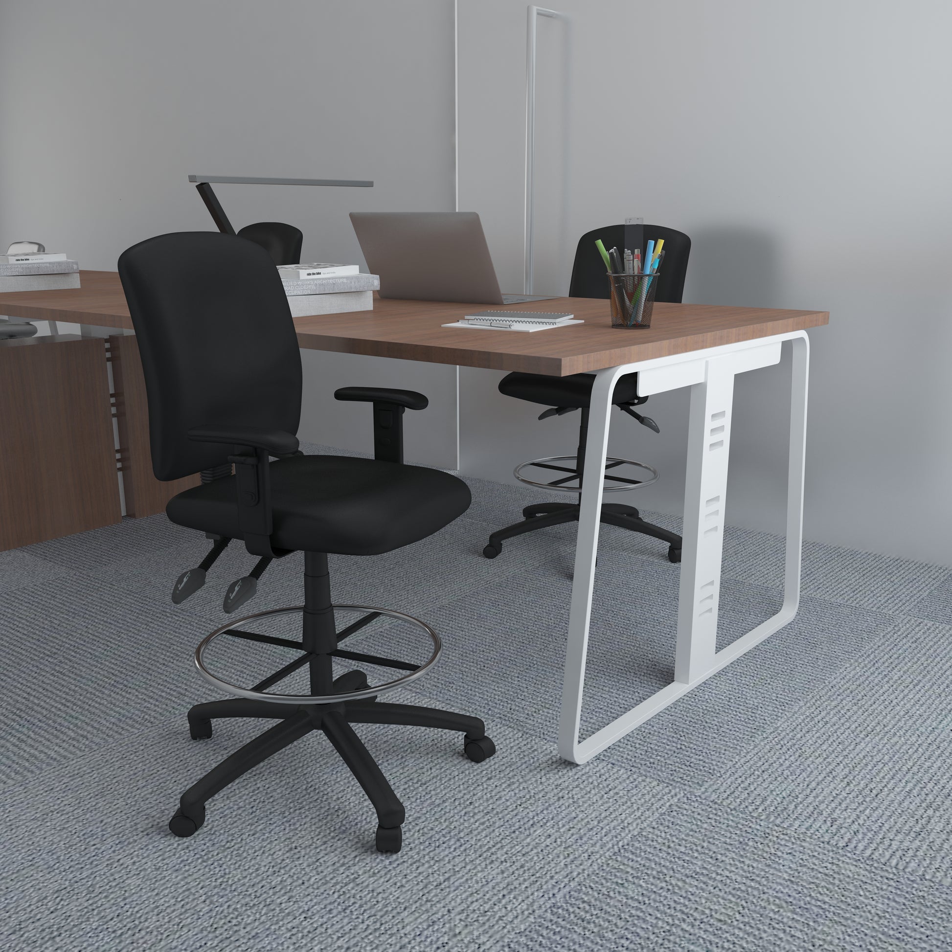 Boss Multi-Function LeatherPlus Drafting Stool W/ Adjustable Arms image 2