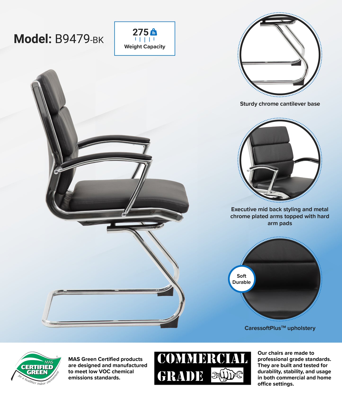 Boss Executive CaressoftPlus Chair with Metal Chrome Finish - Guest Chair image 3