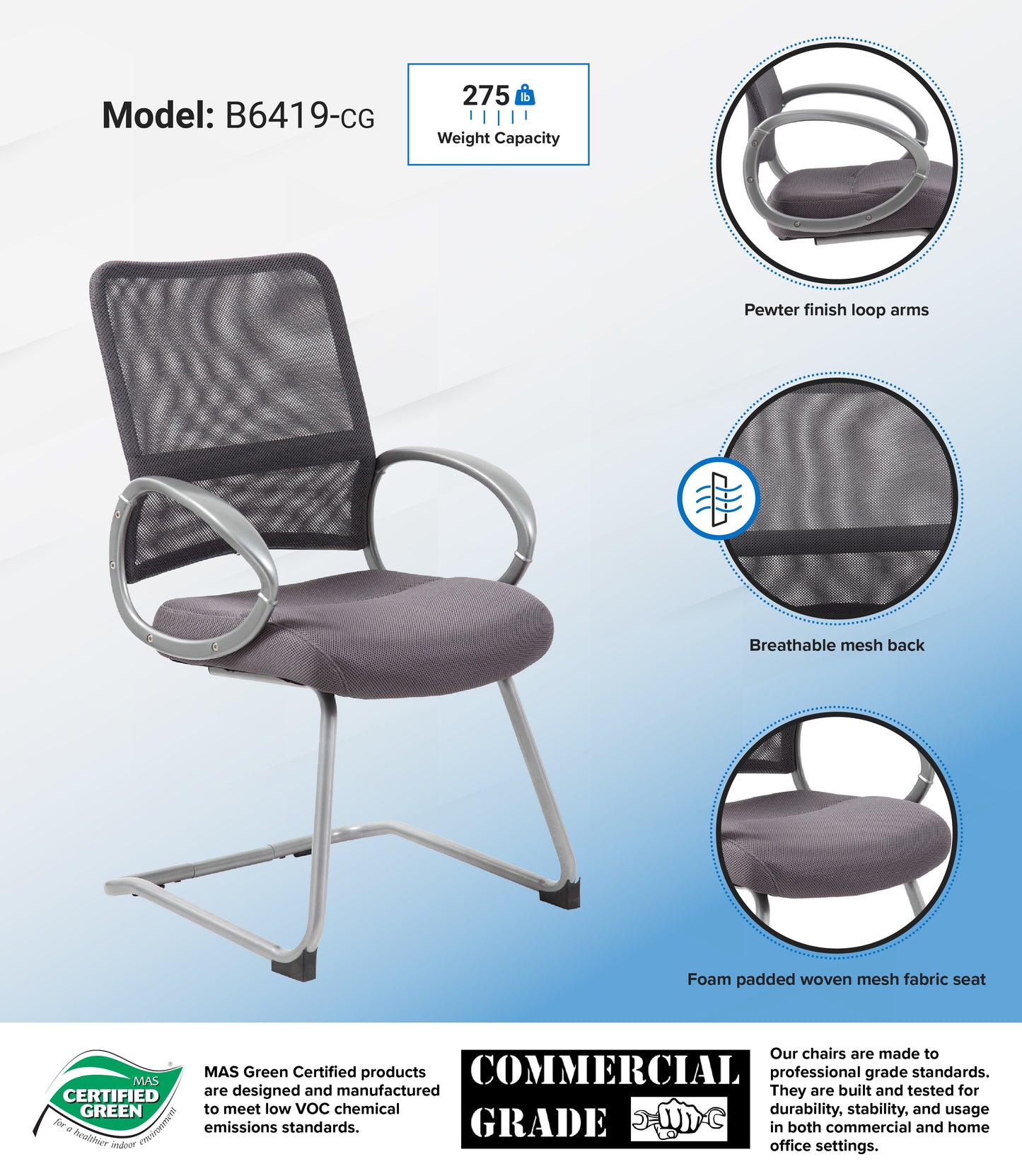 Boss Mesh Back W/ Pewter Finish Guest Chair image 3