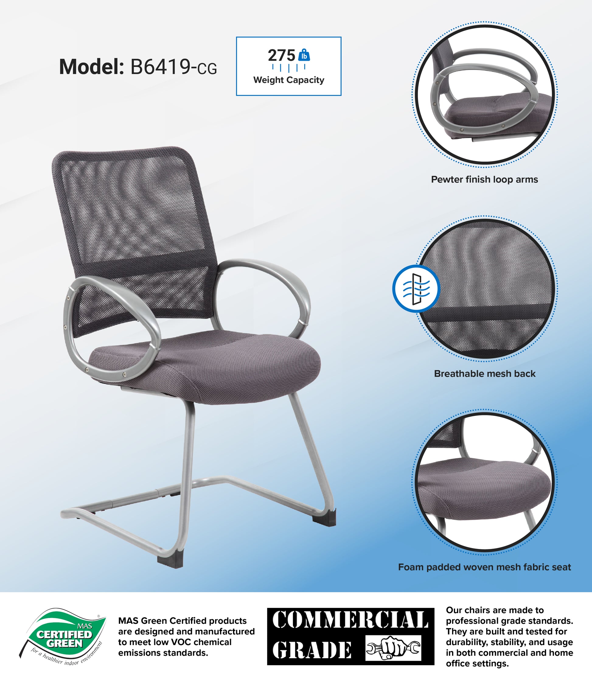 Boss Mesh Back W/ Pewter Finish Guest Chair image 3