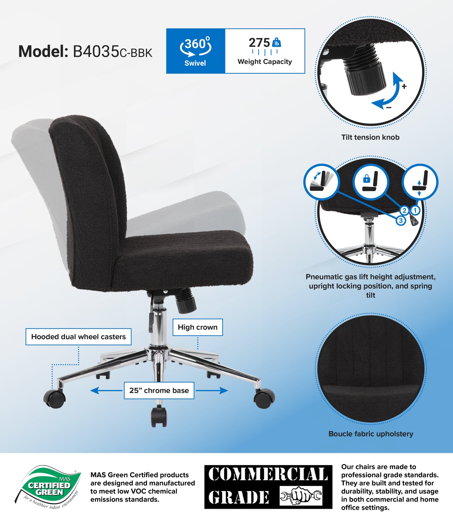 Boss Boucle Task Chair, Black image 3