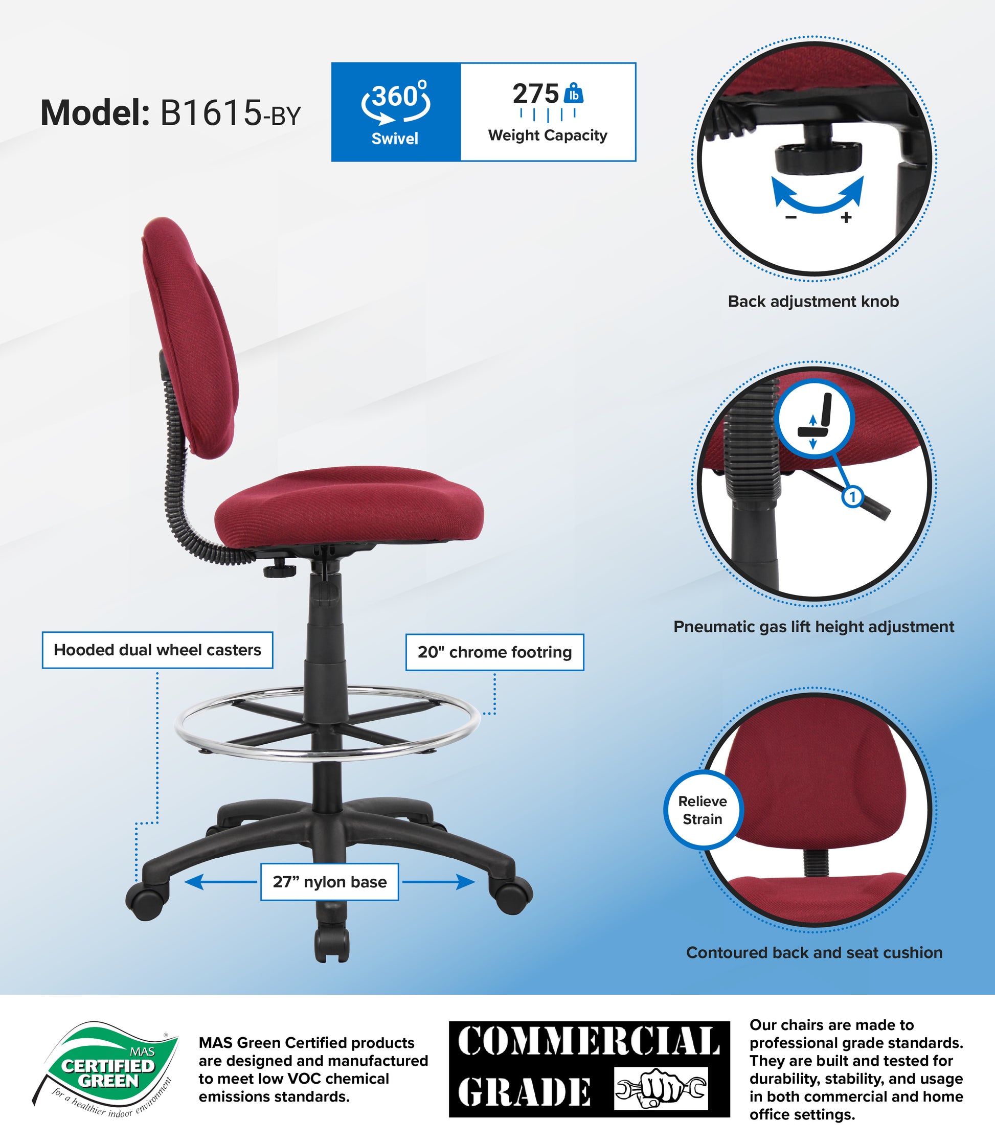Boss Drafting Stool (B315-By) W/Footring image 3