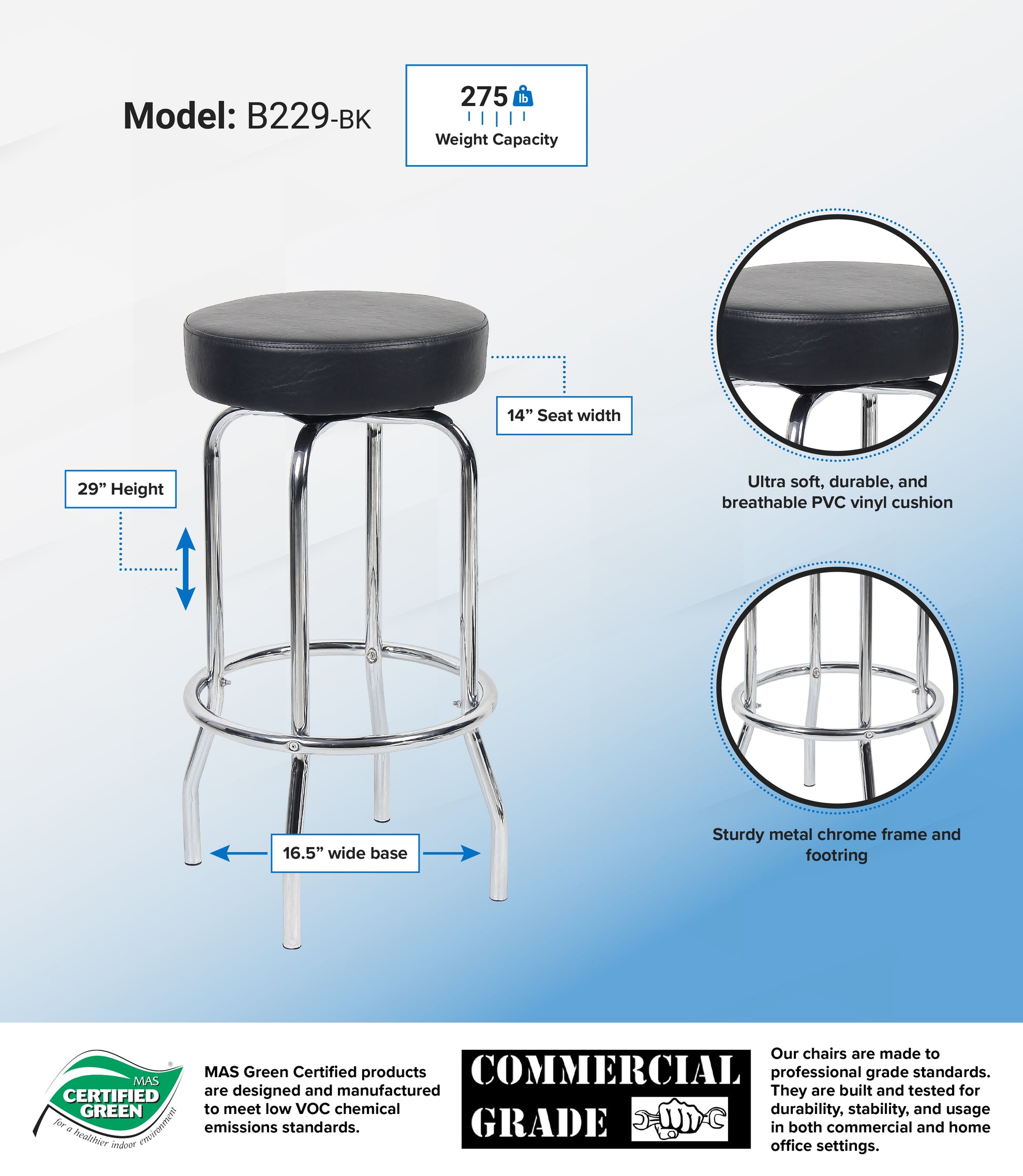 29" Chrome/Black Stool image 3