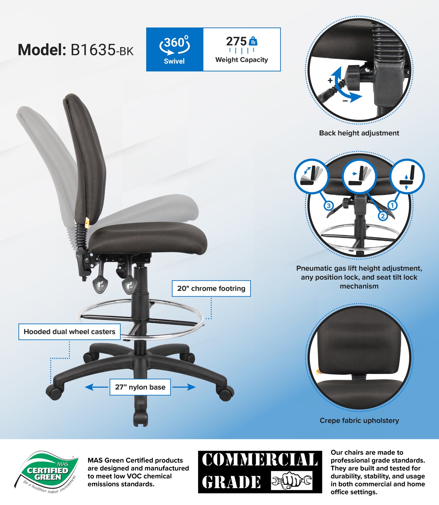Boss Multi-Function Fabric Drafting Stool image 3