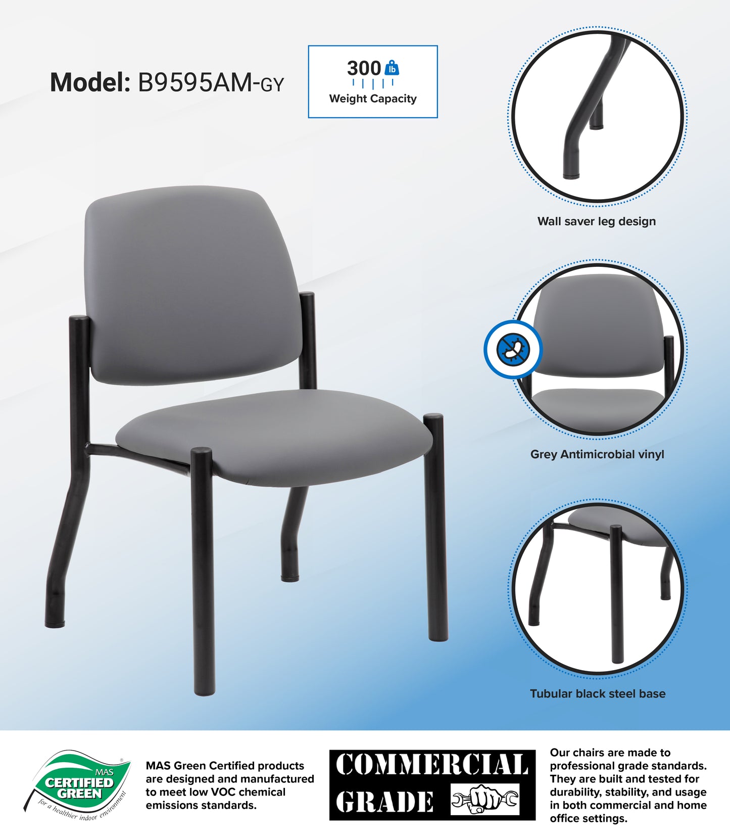 Boss Armless Guest Chair, 300 lb. weight capacity image 3