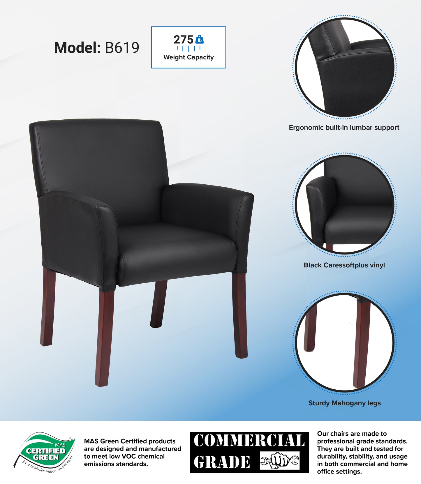 Boss Box Arm guest, accent or dining chair W/Mahogany Finish image 3