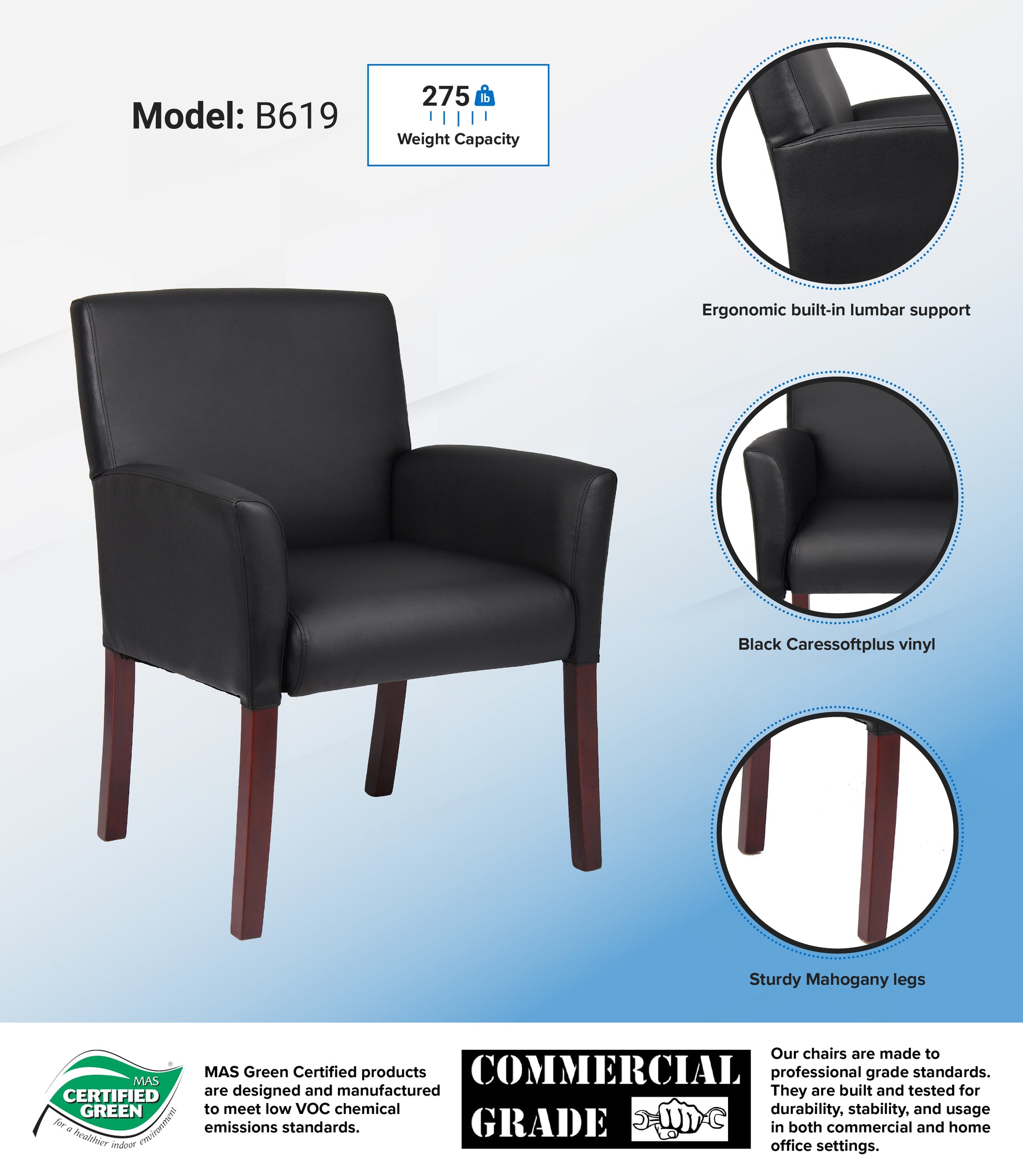 Boss Box Arm guest, accent or dining chair W/Mahogany Finish image 3