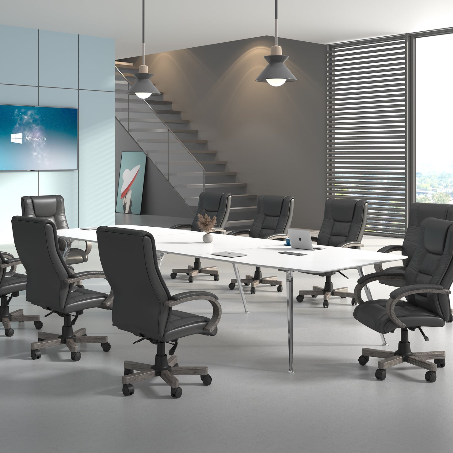 Boss High Back Executive Wood Finished Chair, Grey image 2