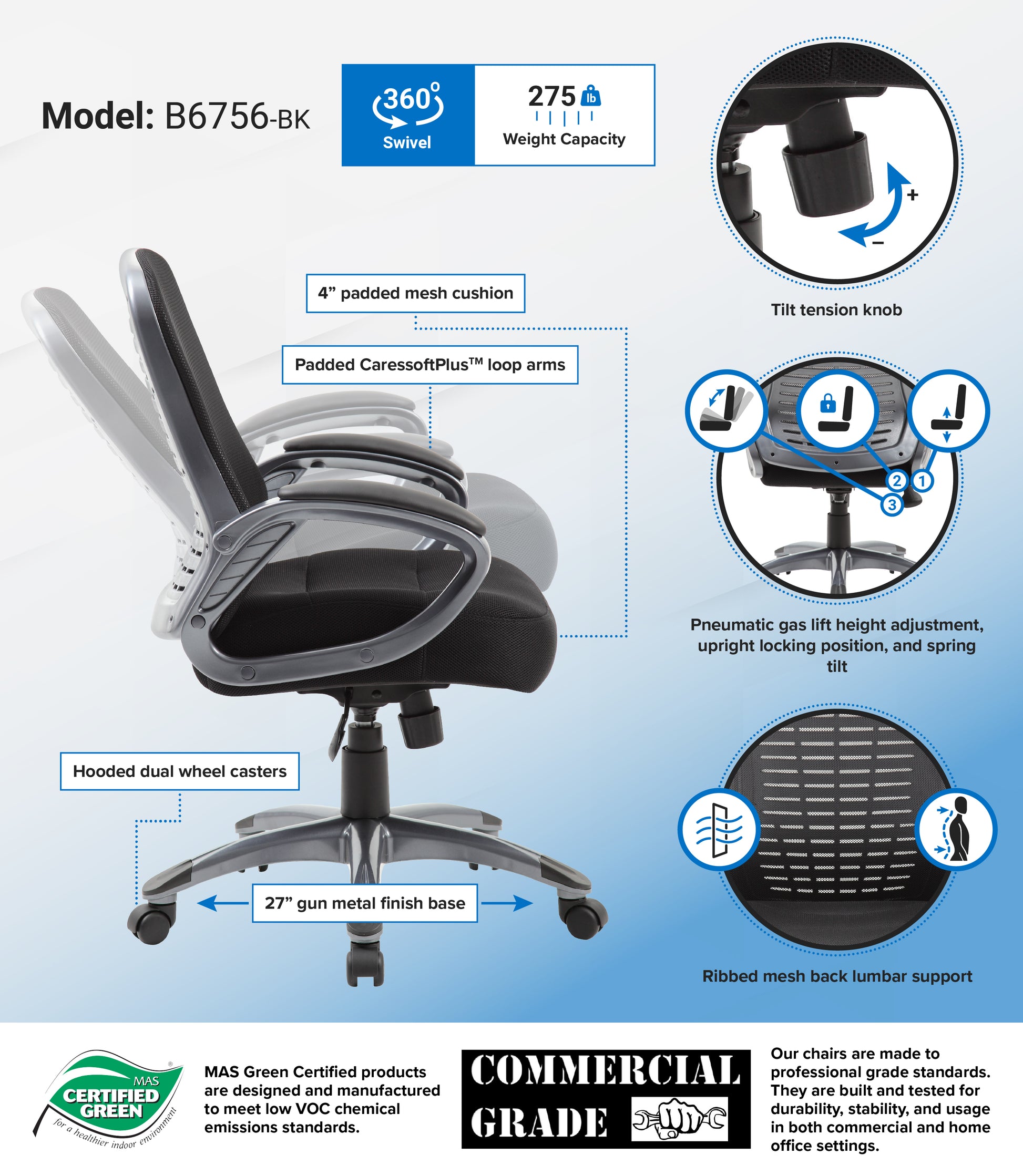 Boss Ribbed High Back Mesh Chair image 3