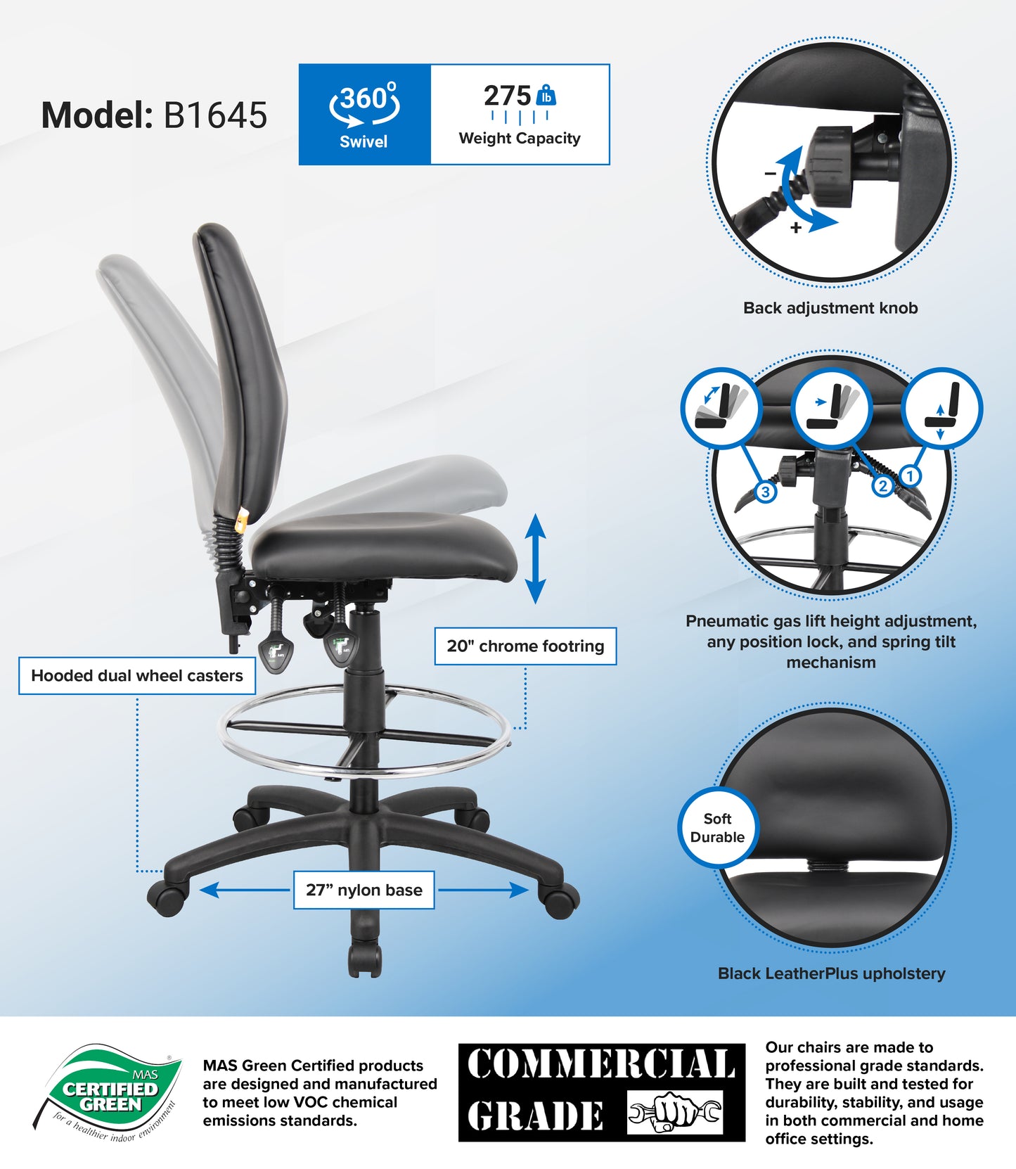 Boss Multi-Function LeatherPlus Drafting Stool image 3