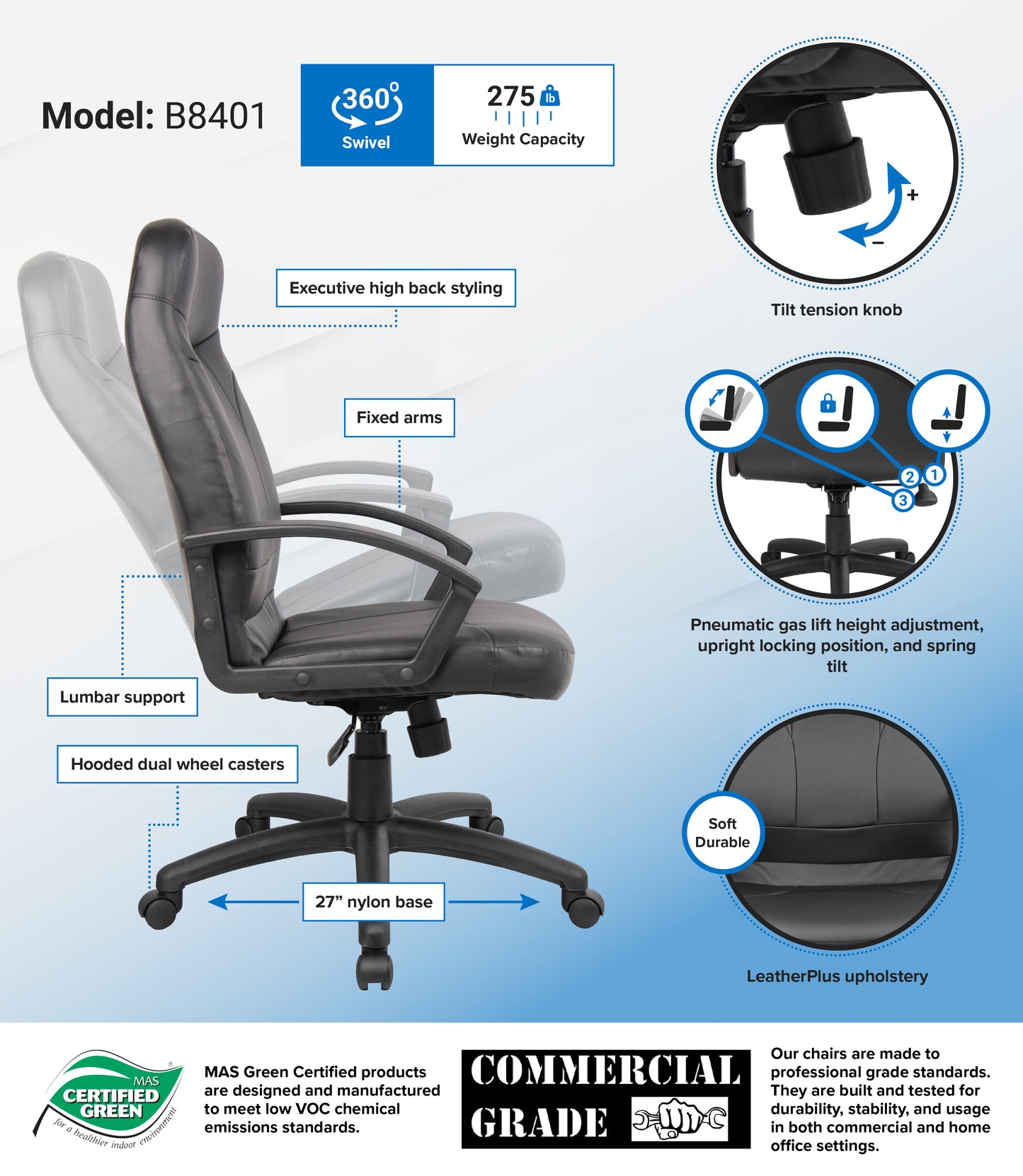 Boss High Back LeatherPlus Chair image 3