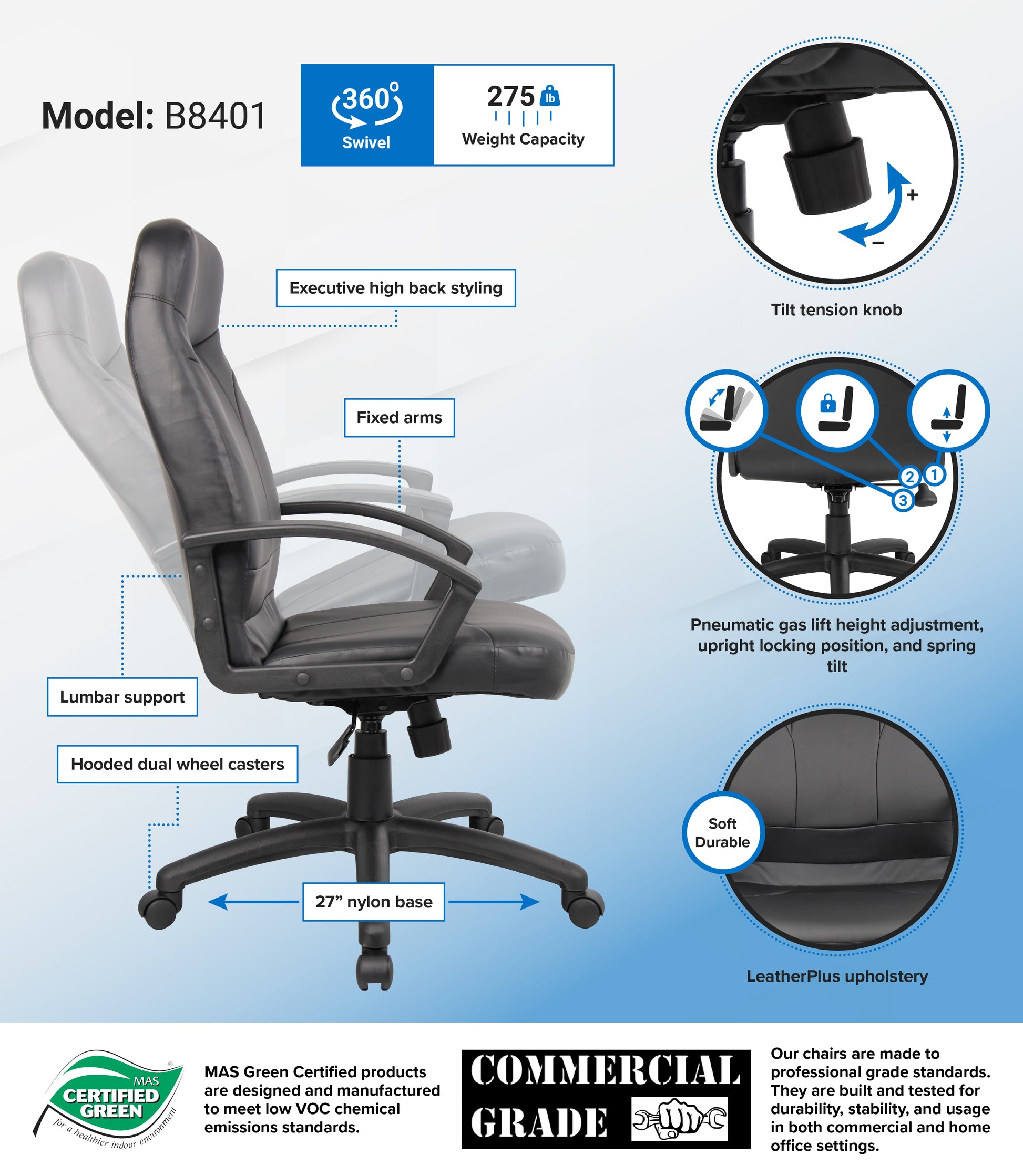 Boss High Back LeatherPlus Chair image 3