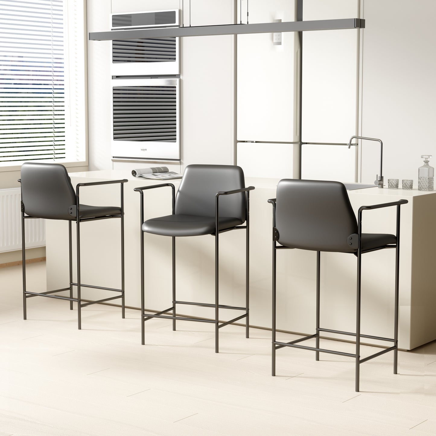 Boss Square Back Diamond Stool W/Arm In Black Caressoft image 2