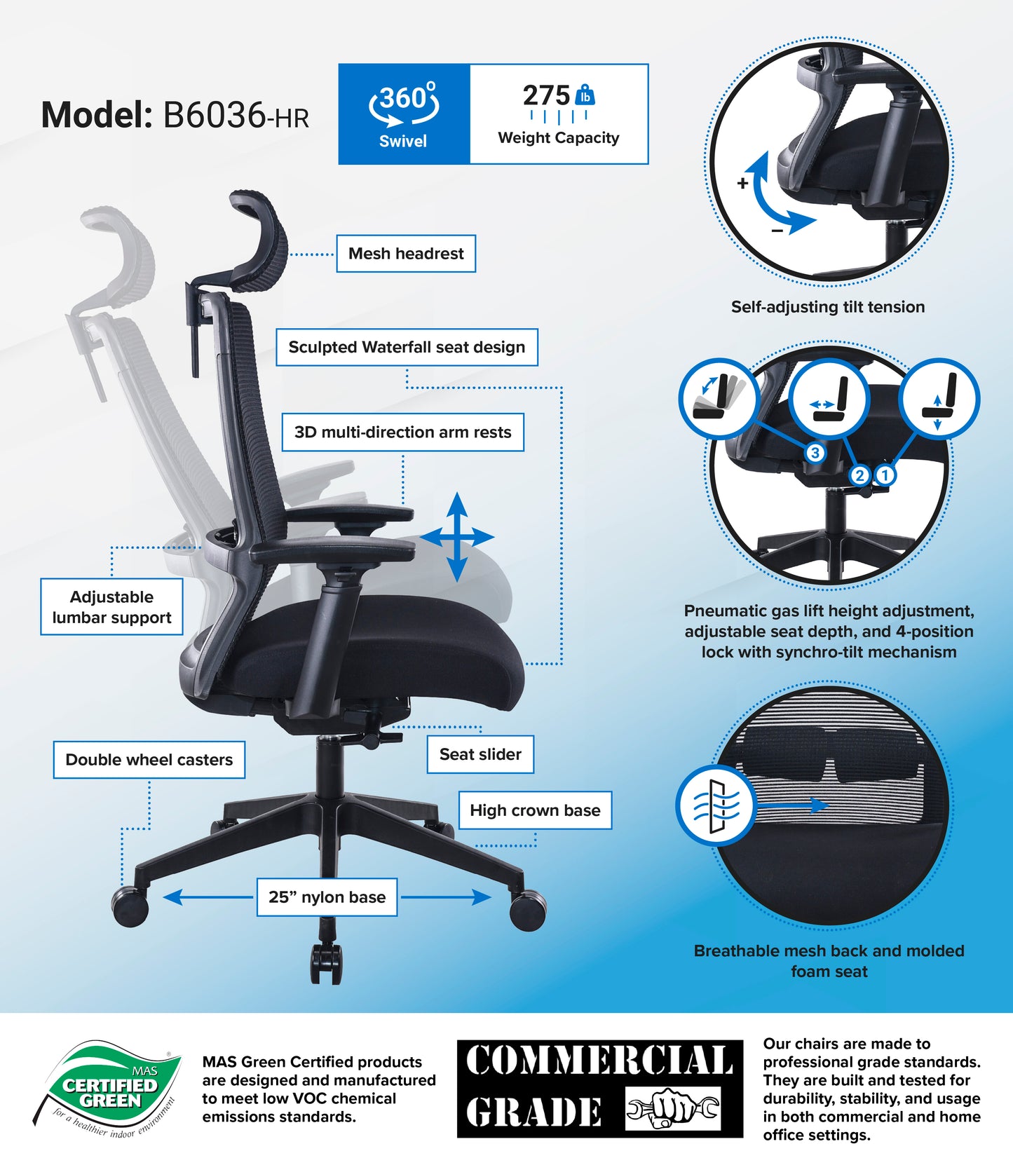 Boss Mesh Task Chair w/Headrest image 3