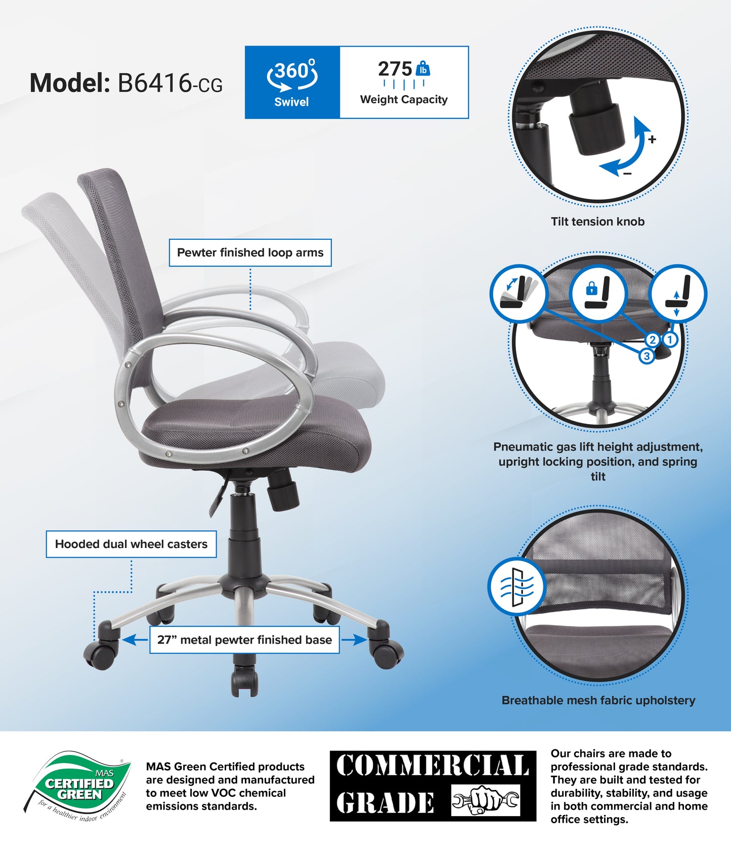 Boss Mesh Back W/ Pewter Finish Task Chair image 2