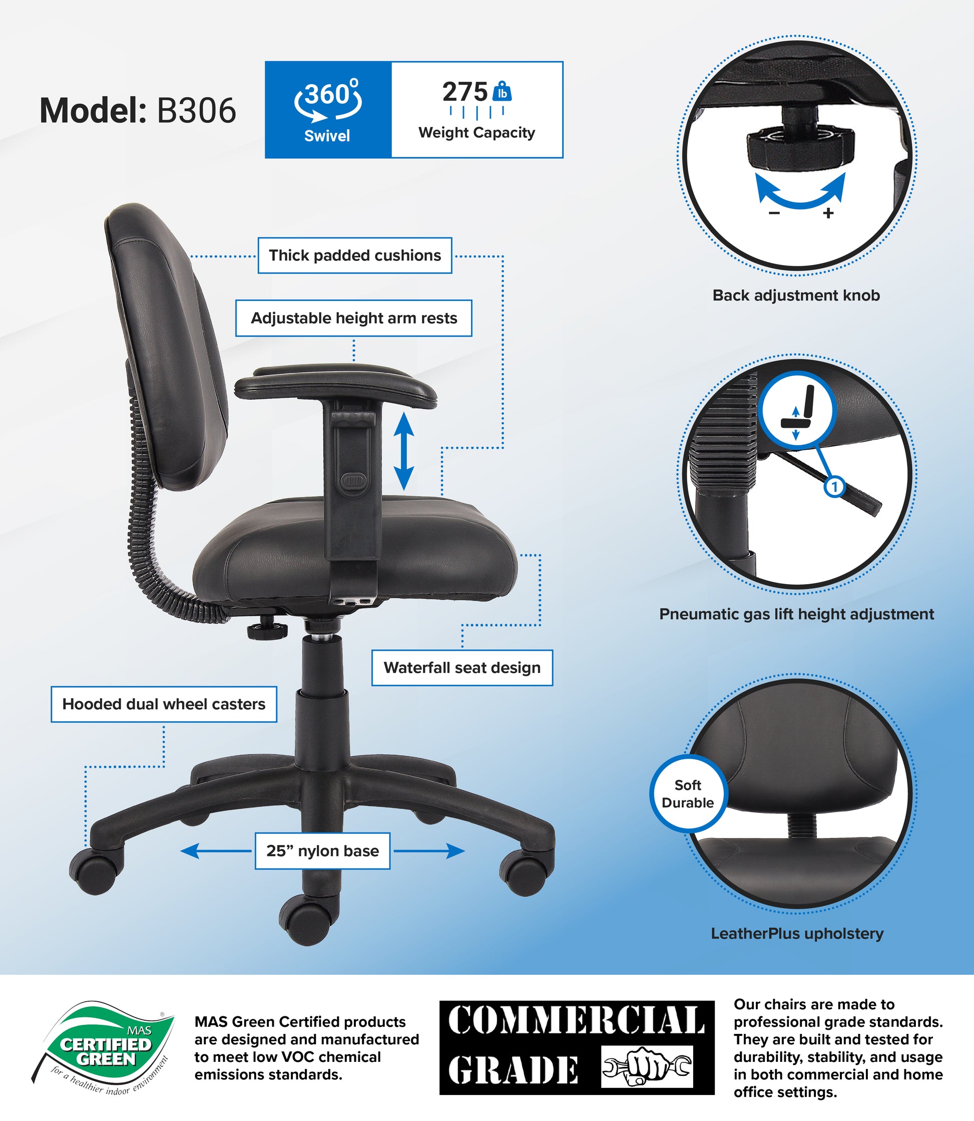 Boss Black Posture Chair W/ Adjustable Arms image 3