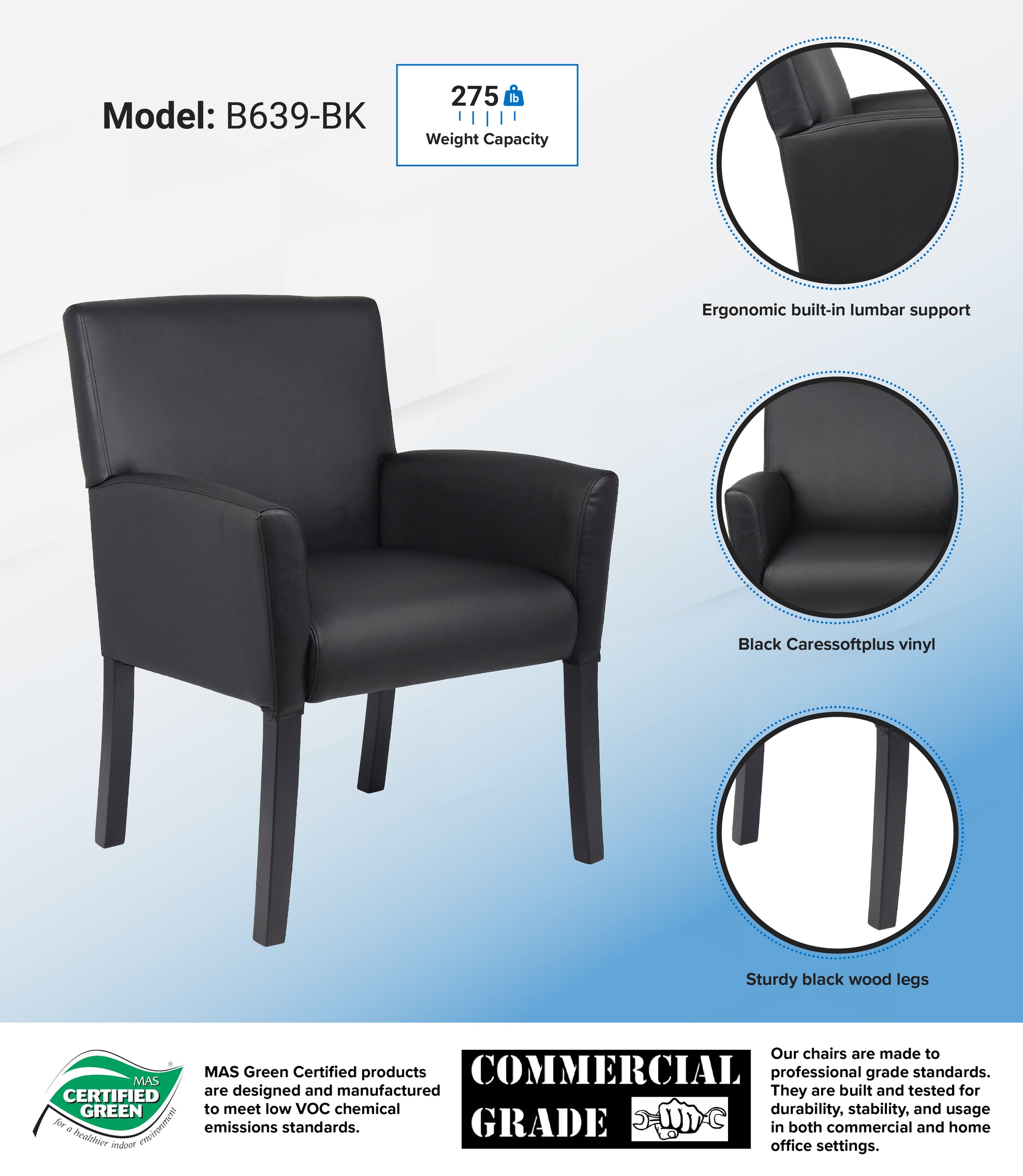 Boss Box Arm guest, accent or dining chair W/Black Base image 3