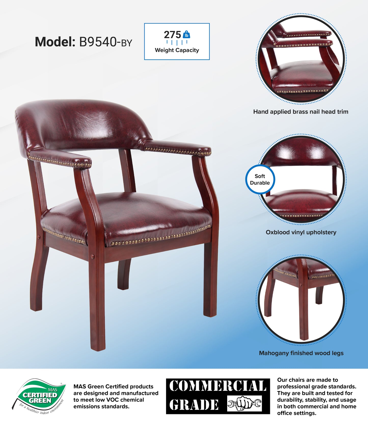 Boss Captain's guest, accent or dining chair in Burgundy Vinyl image 3