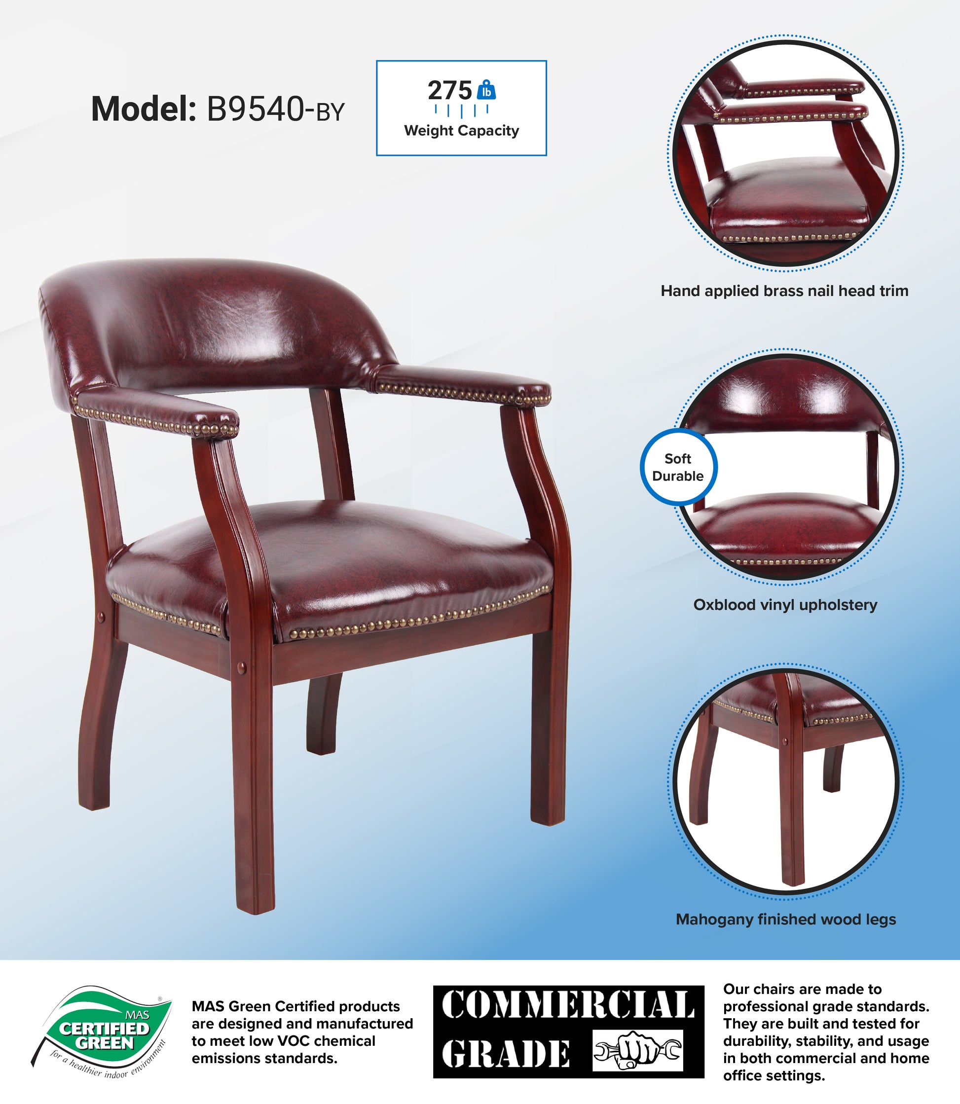 Boss Captain's guest, accent or dining chair in Burgundy Vinyl image 3