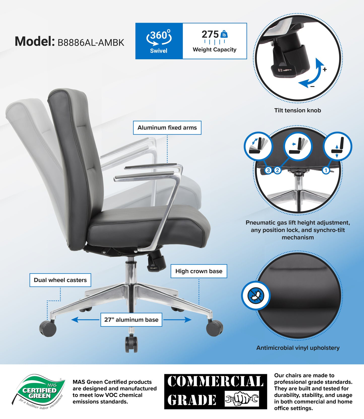Boss Modern Conference Chair with Aluminum Arm & Base image 3