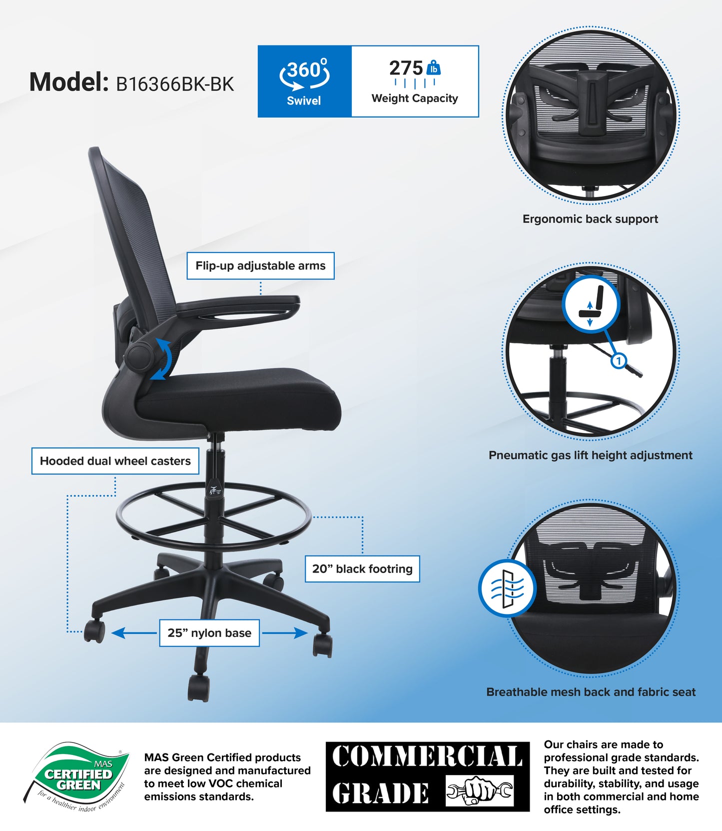 Boss Black Mesh, Flip Arm, Stool image 3