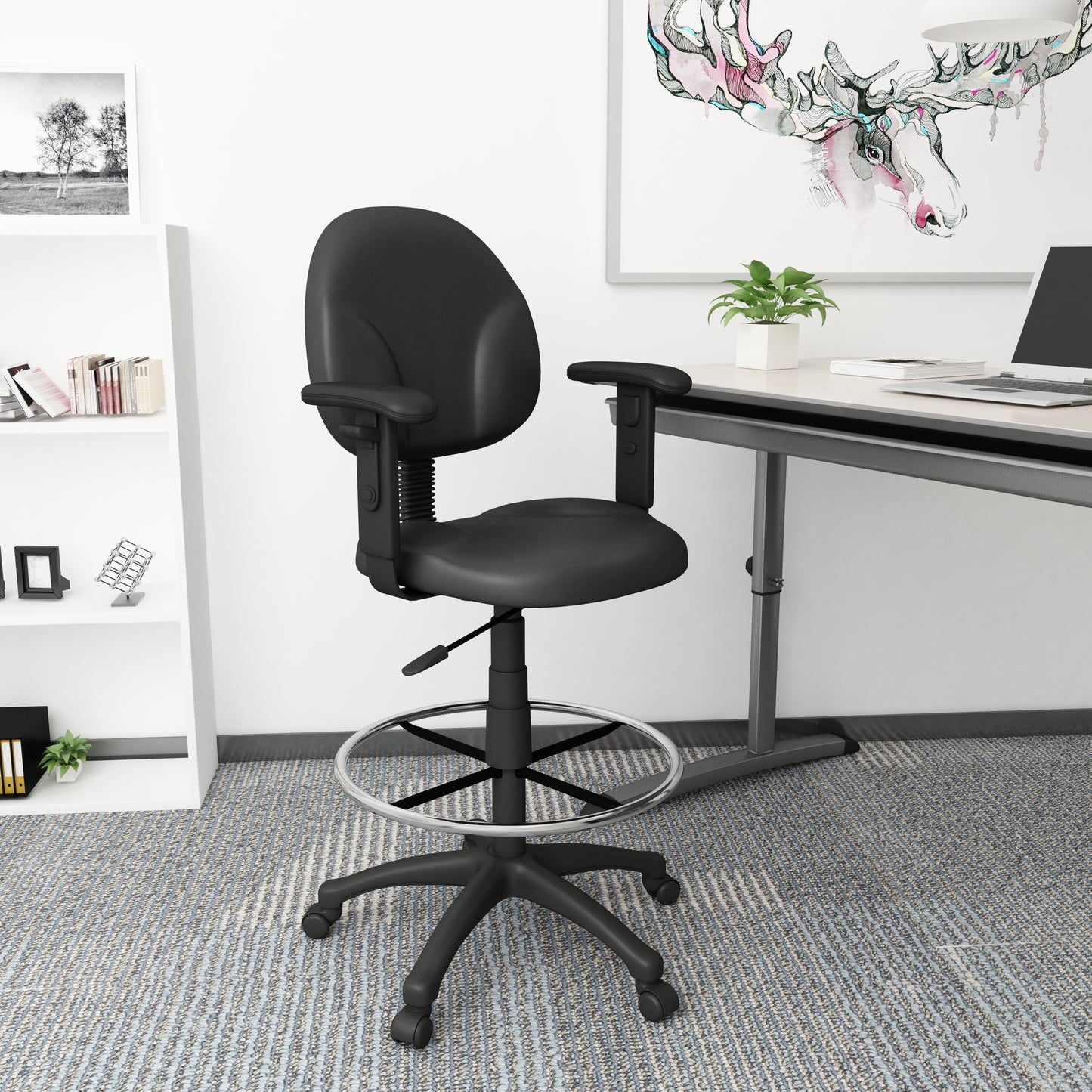 Boss Black Antimicrobial Drafting Stools W/Adj Arms & Footring image 2