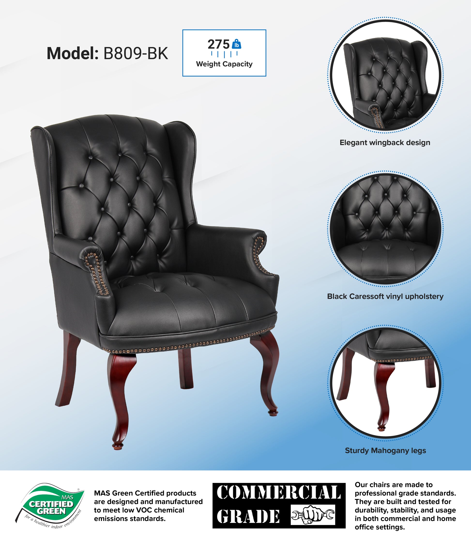 Boss Wingback Traditional Guest Chair In Black image 3