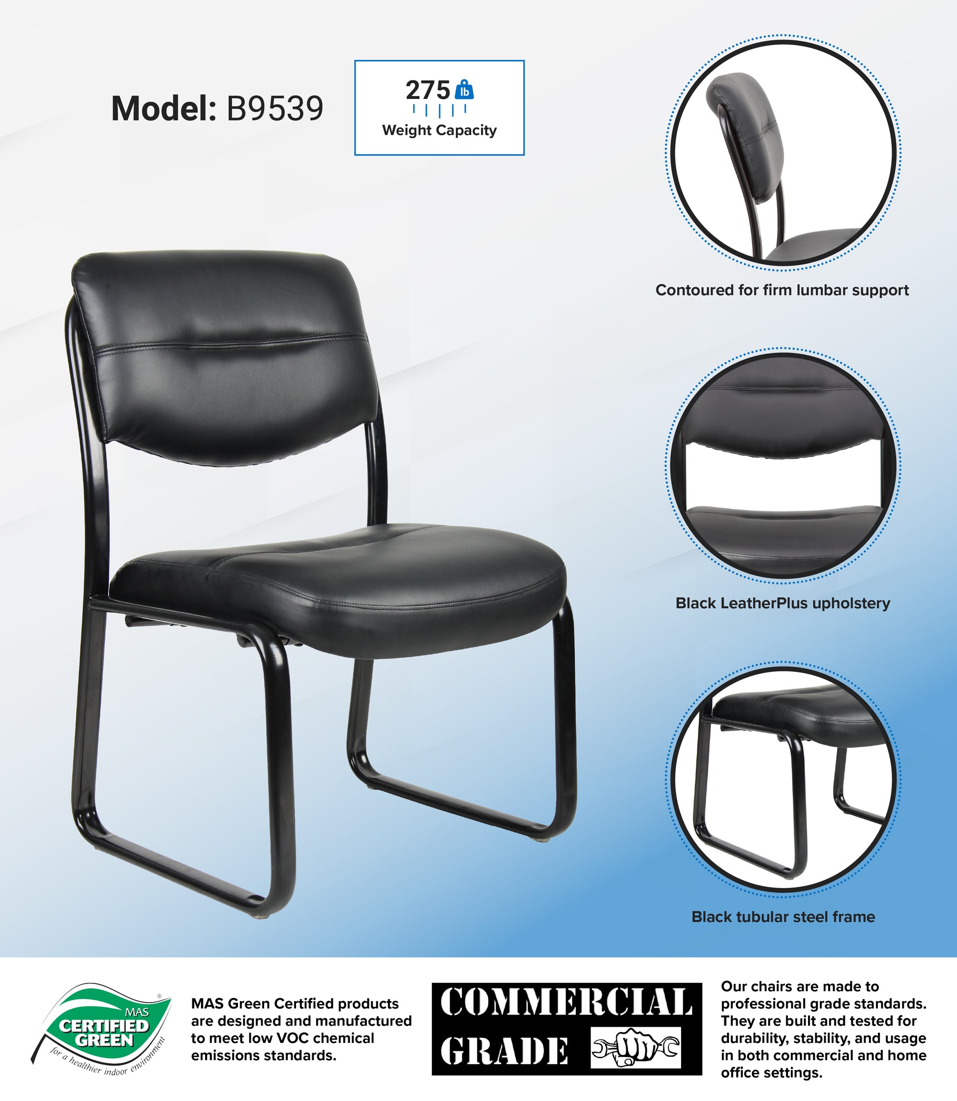 Boss Leather Sled Base Side Chair image 3