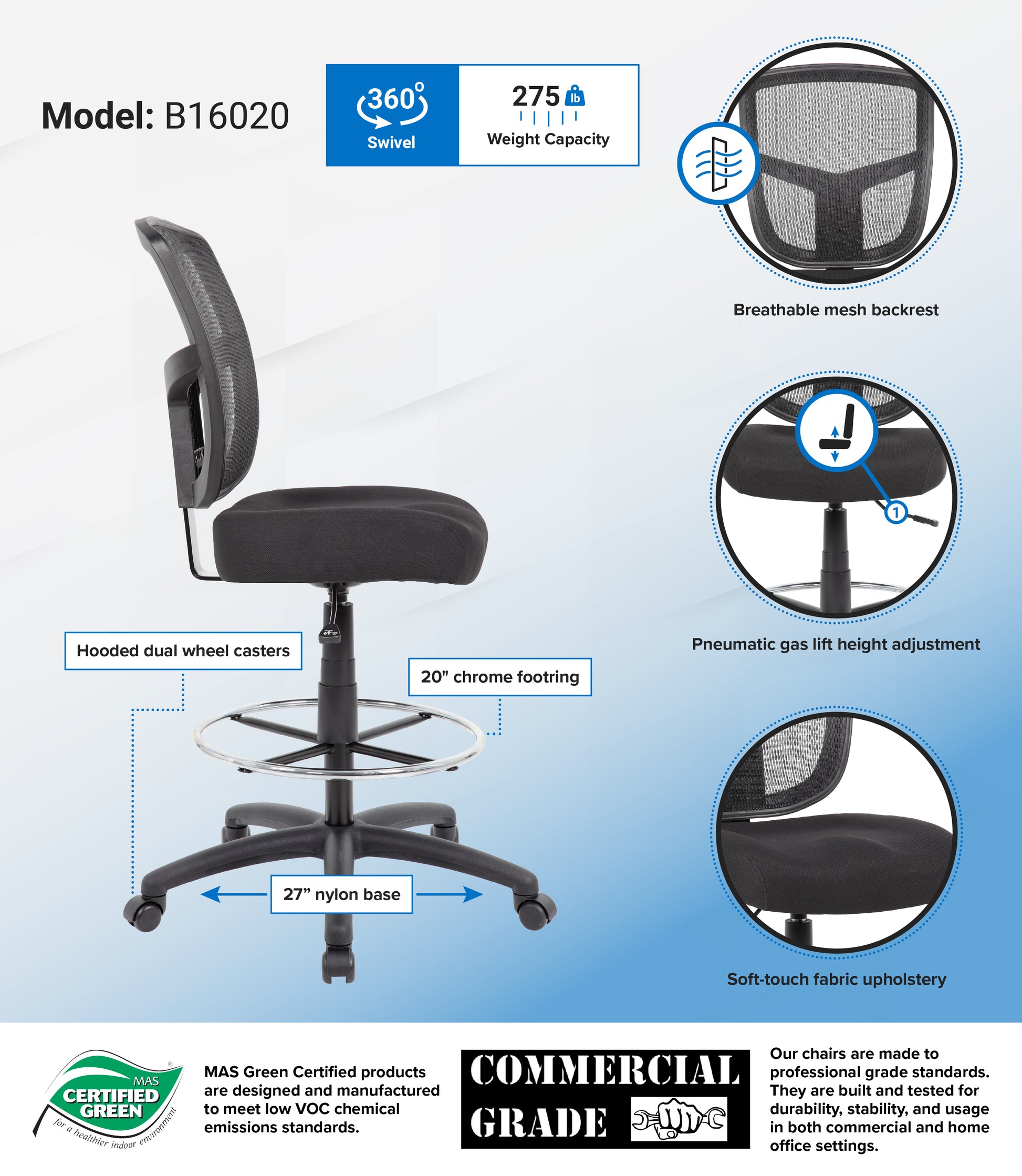 Boss Contract Mesh Drafting Stool image 3